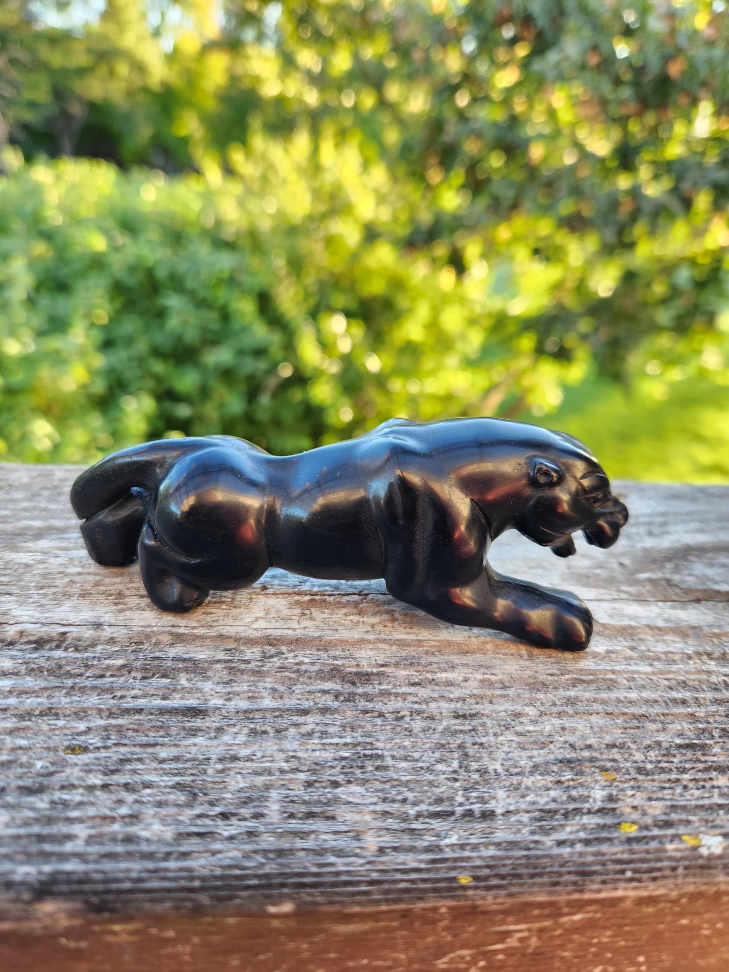 Jaguar Carved Black Obsidian Natural Stone Crystal, Big Cat