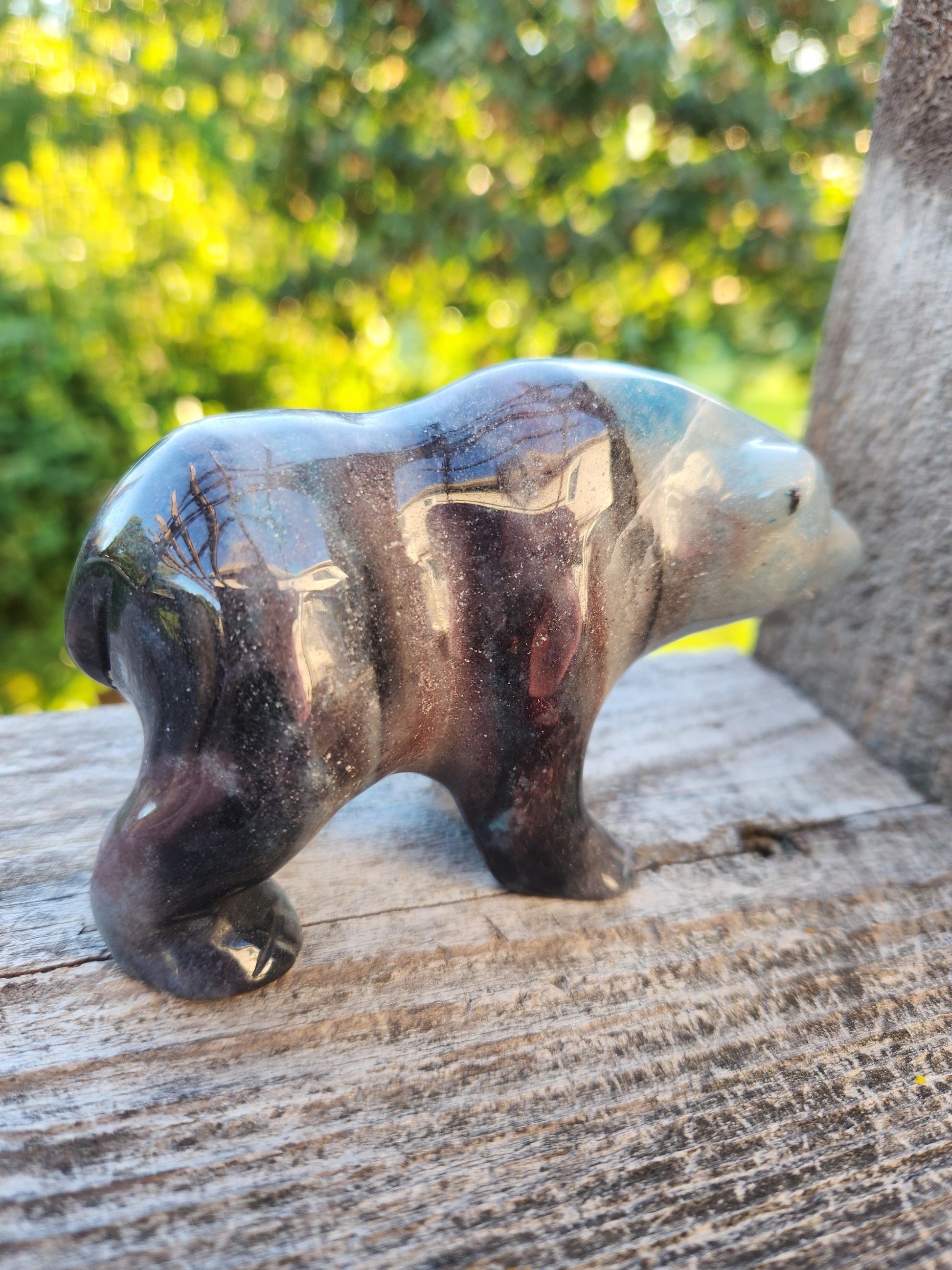 Trolleite Grizzly Bear Crystal Carving: High Polish Stone Animal