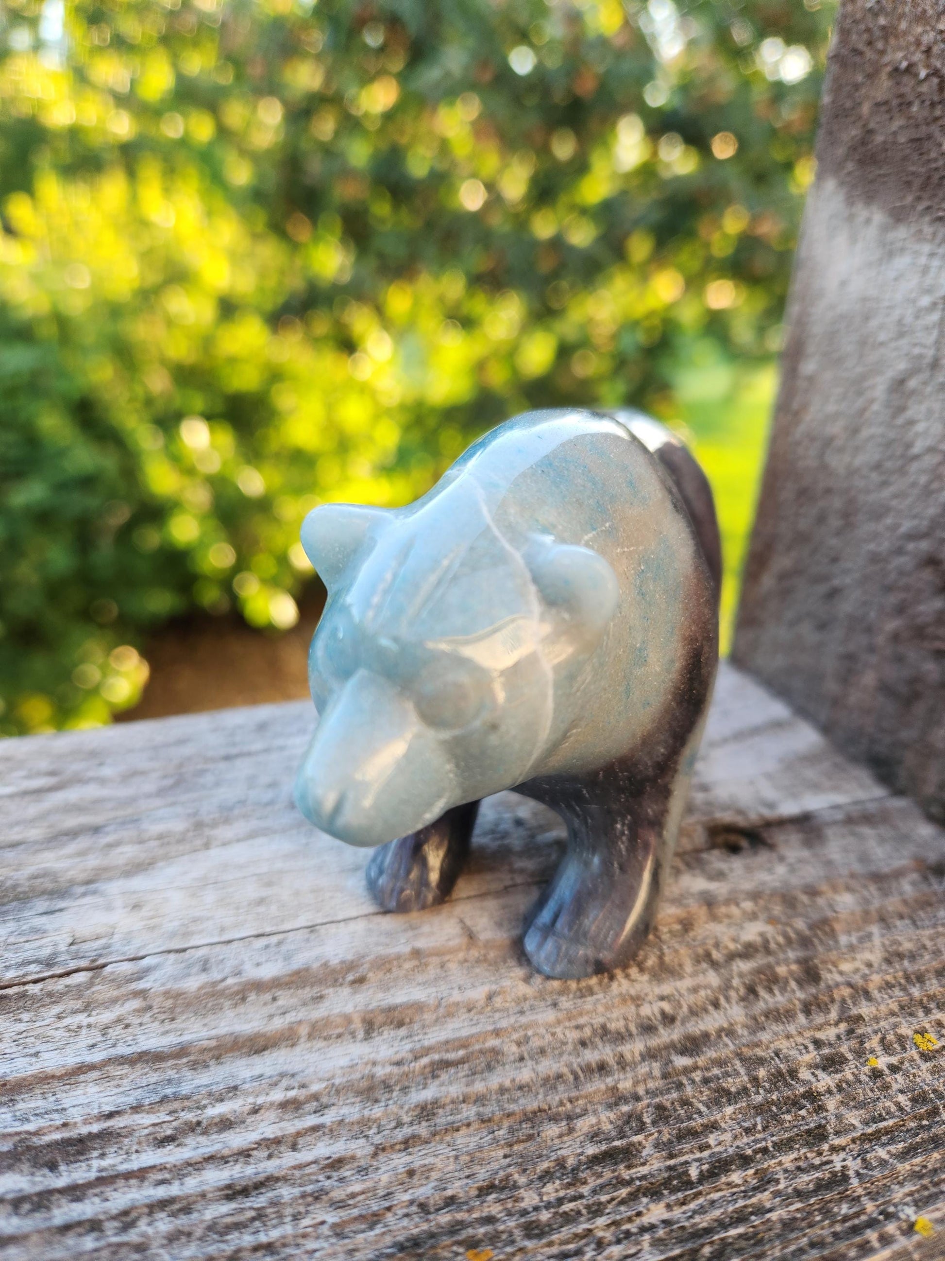 Trolleite Grizzly Bear Crystal Carving: High Polish Stone Animal