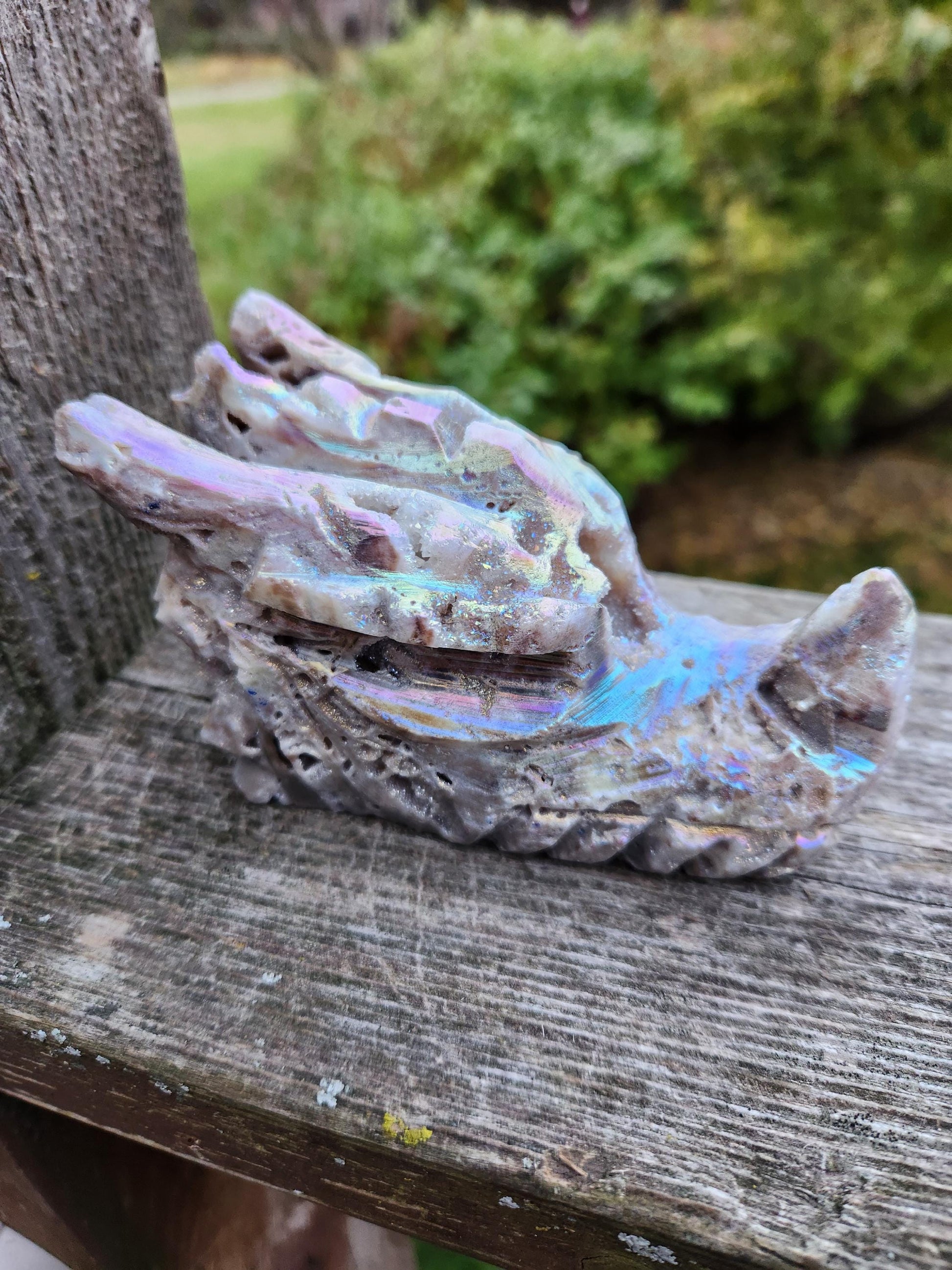 Angel Aura Sphalerite Carved Crystal Dragon Head, DND