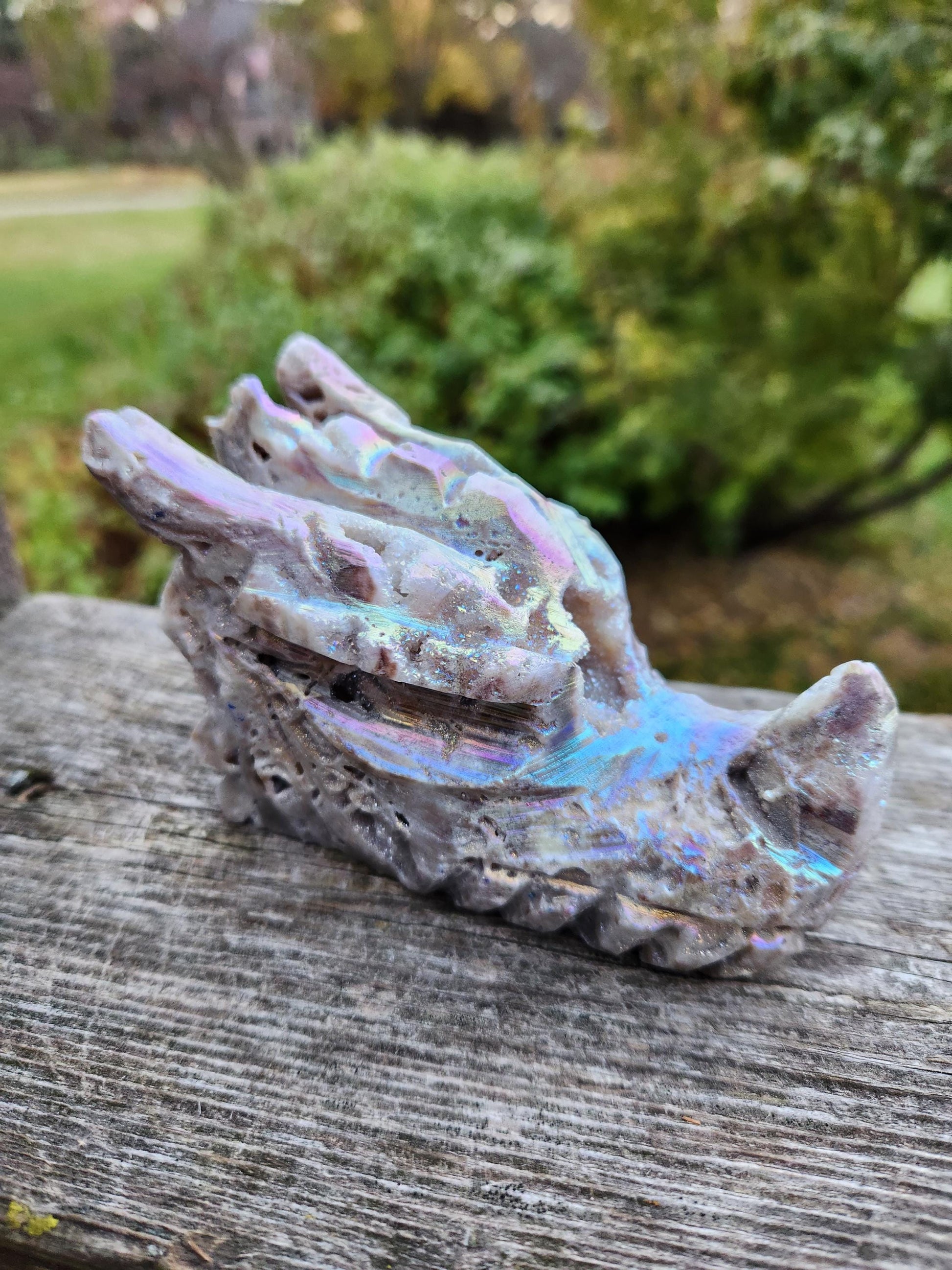 Angel Aura Sphalerite Carved Crystal Dragon Head, DND