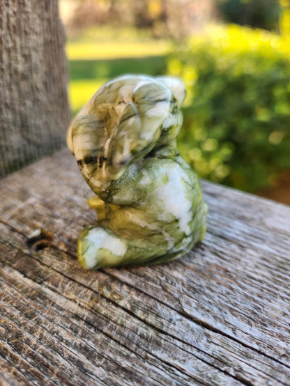 Green & White Carved Jade Elephant Crystal Stone