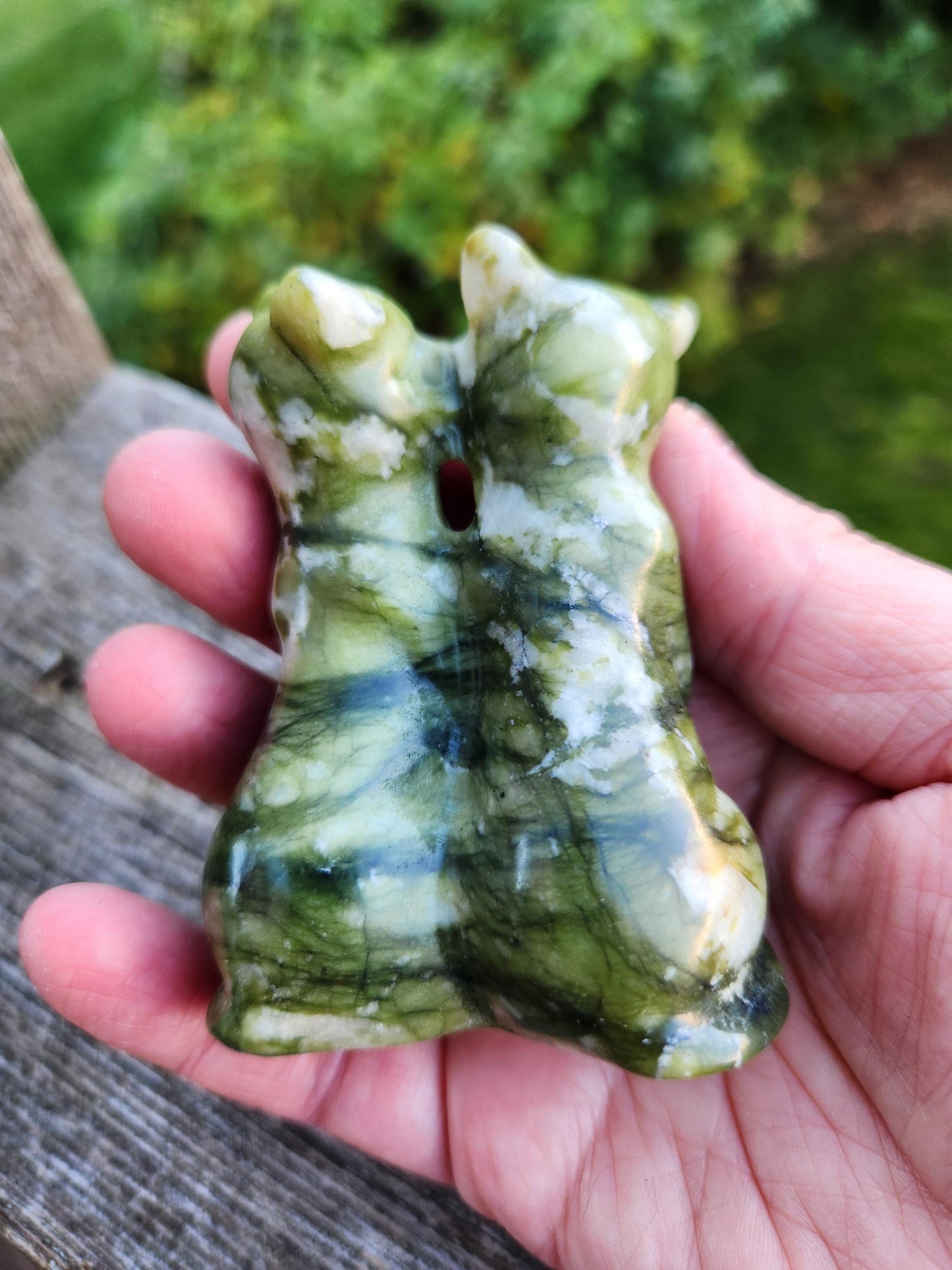 Green & White Carved Jade Two Cats Crystal Stone
