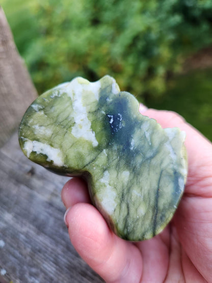 Green & White Carved Jade Two Cats Crystal Stone