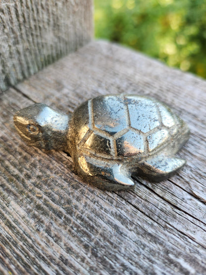 Pyrite Turtle Crystal Carving