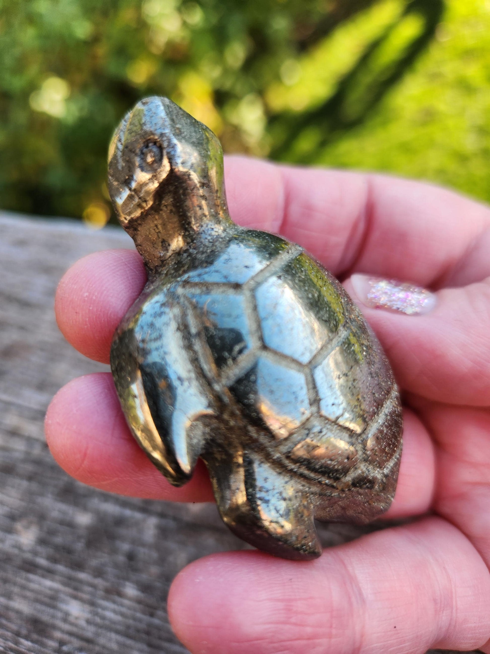 Pyrite Turtle Crystal Carving