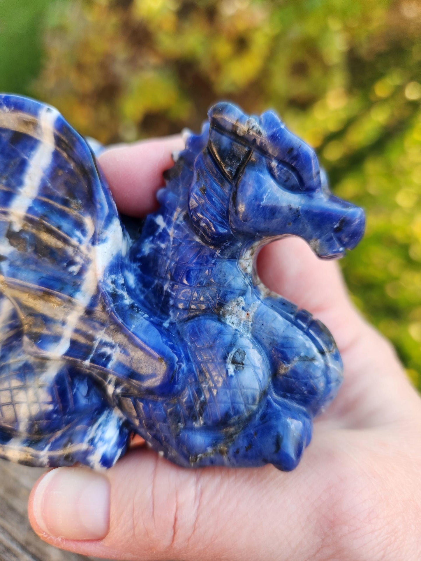 Sodalite Crystal Dragon Carving - DnD, Decor