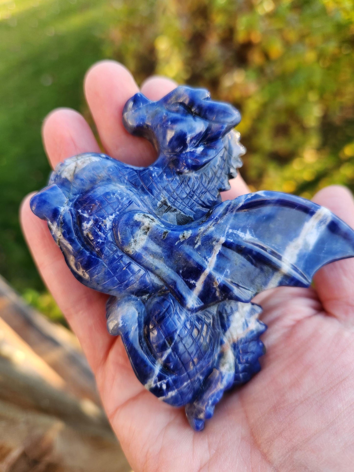 Sodalite Crystal Dragon Carving - DnD, Decor