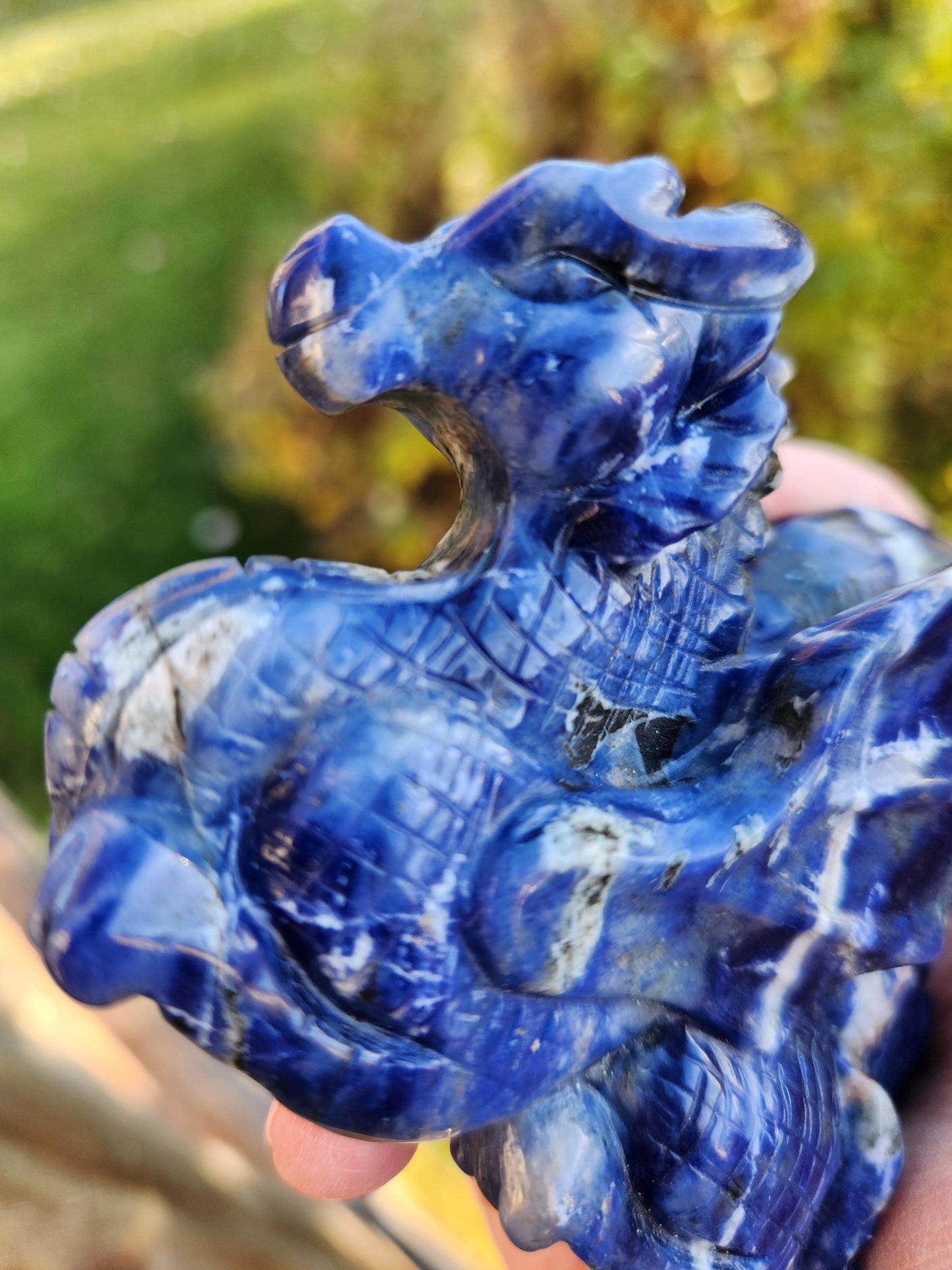 Sodalite Crystal Dragon Carving - DnD, Decor