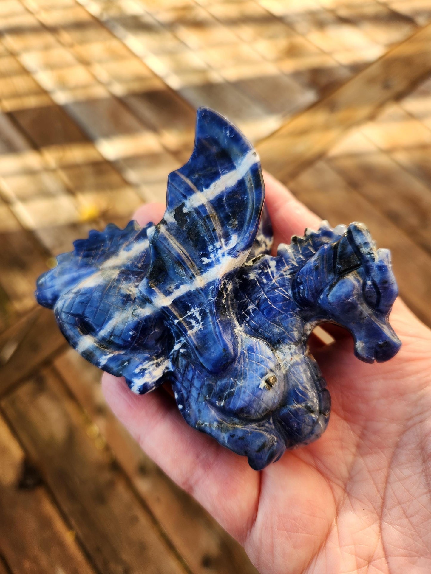 Sodalite Crystal Dragon Carving - DnD, Decor