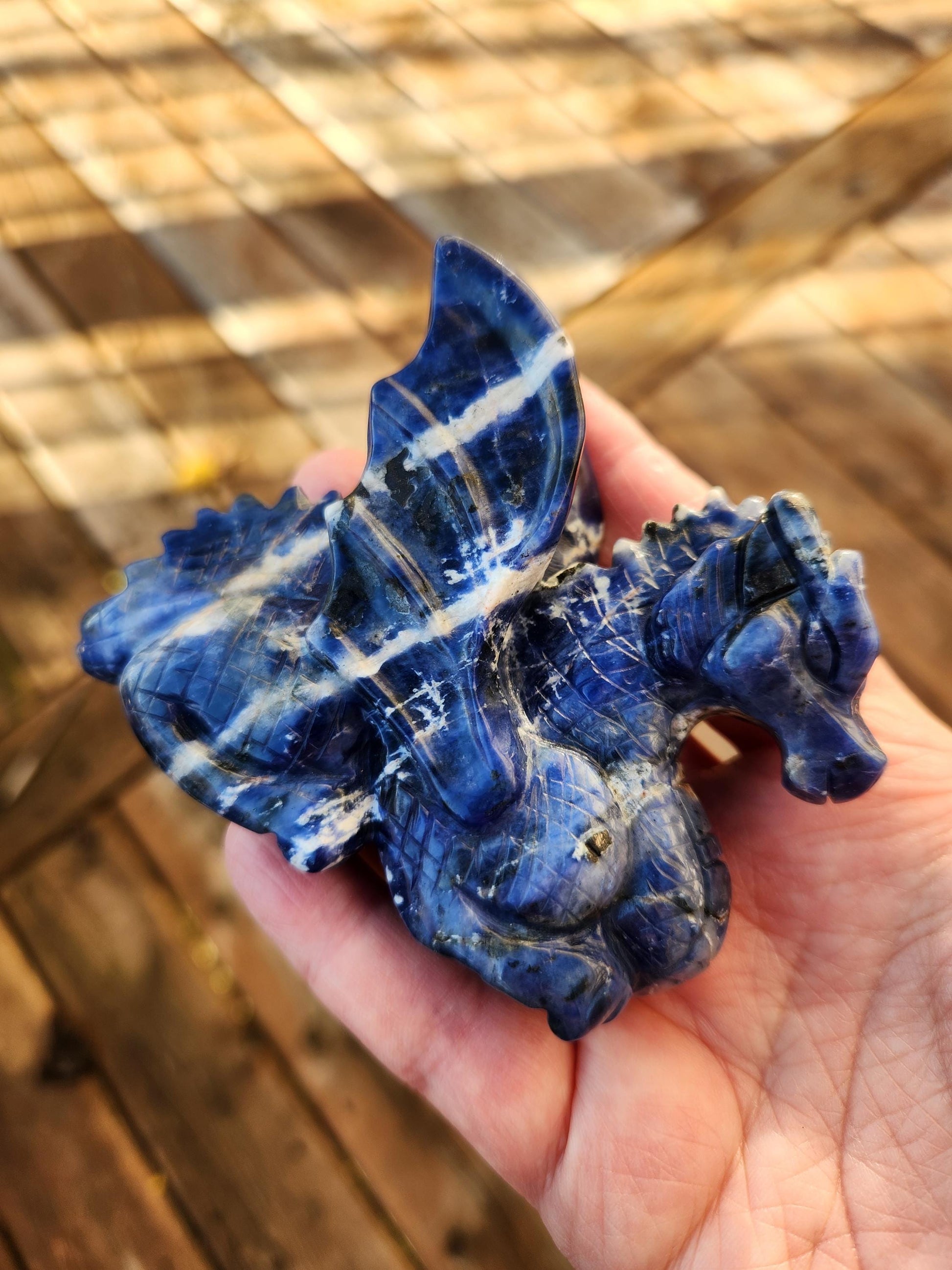 Sodalite Crystal Dragon Carving - DnD, Decor