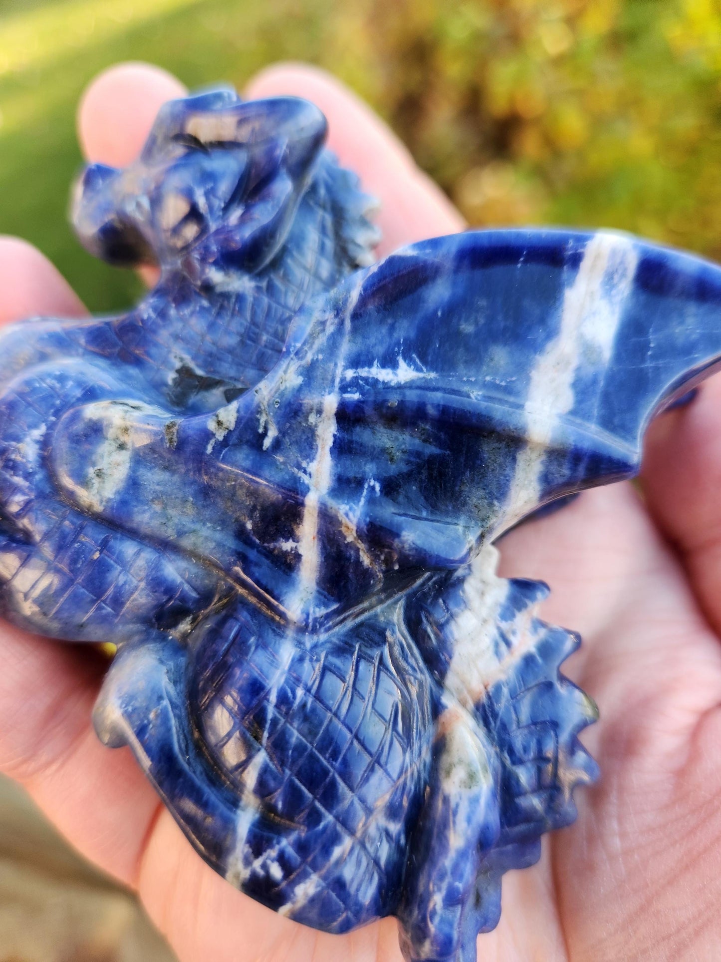 Sodalite Crystal Dragon Carving - DnD, Decor