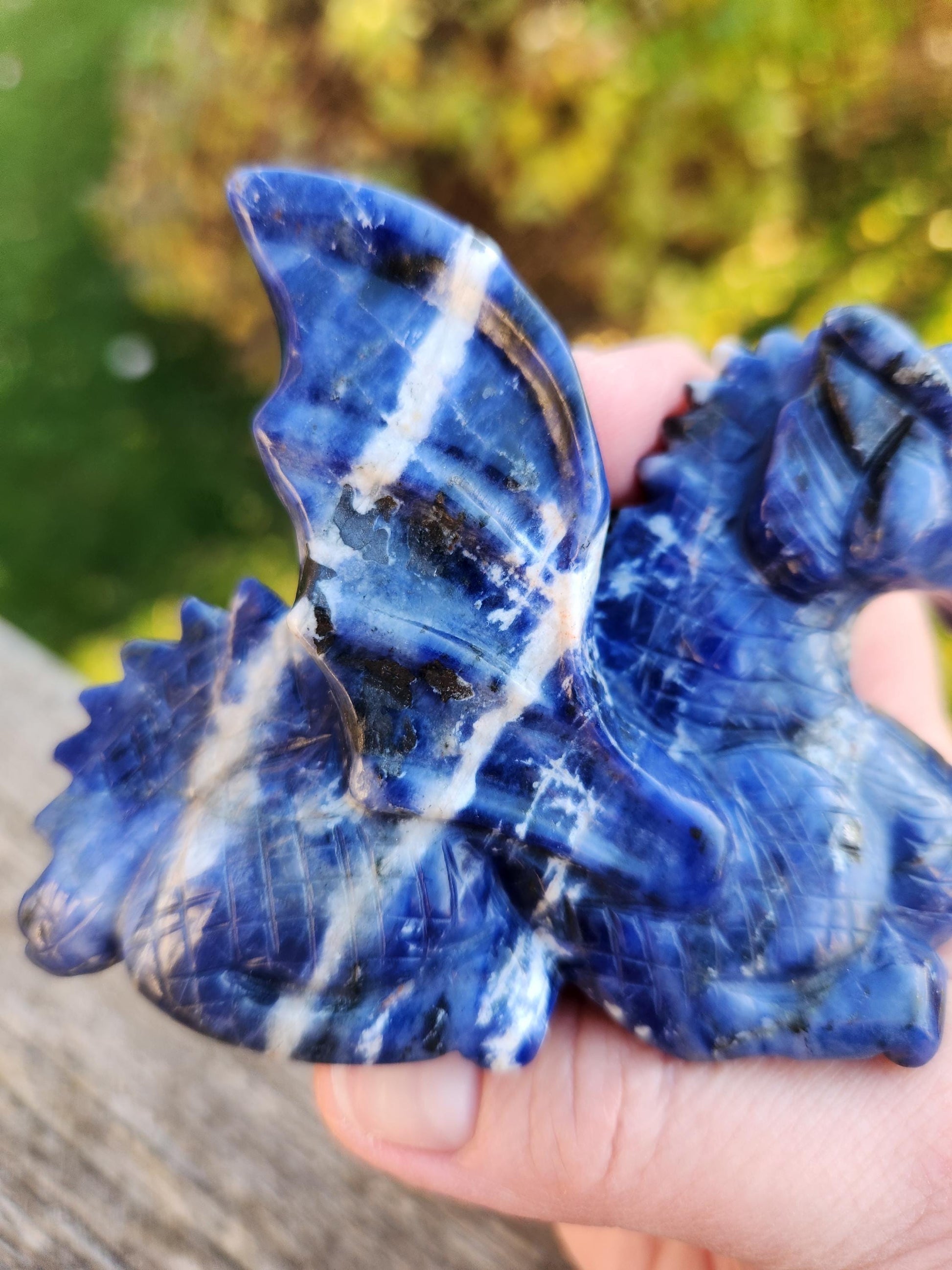Sodalite Crystal Dragon Carving - DnD, Decor