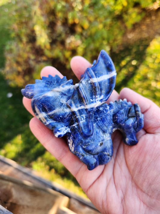 Sodalite Crystal Dragon Carving - DnD, Decor
