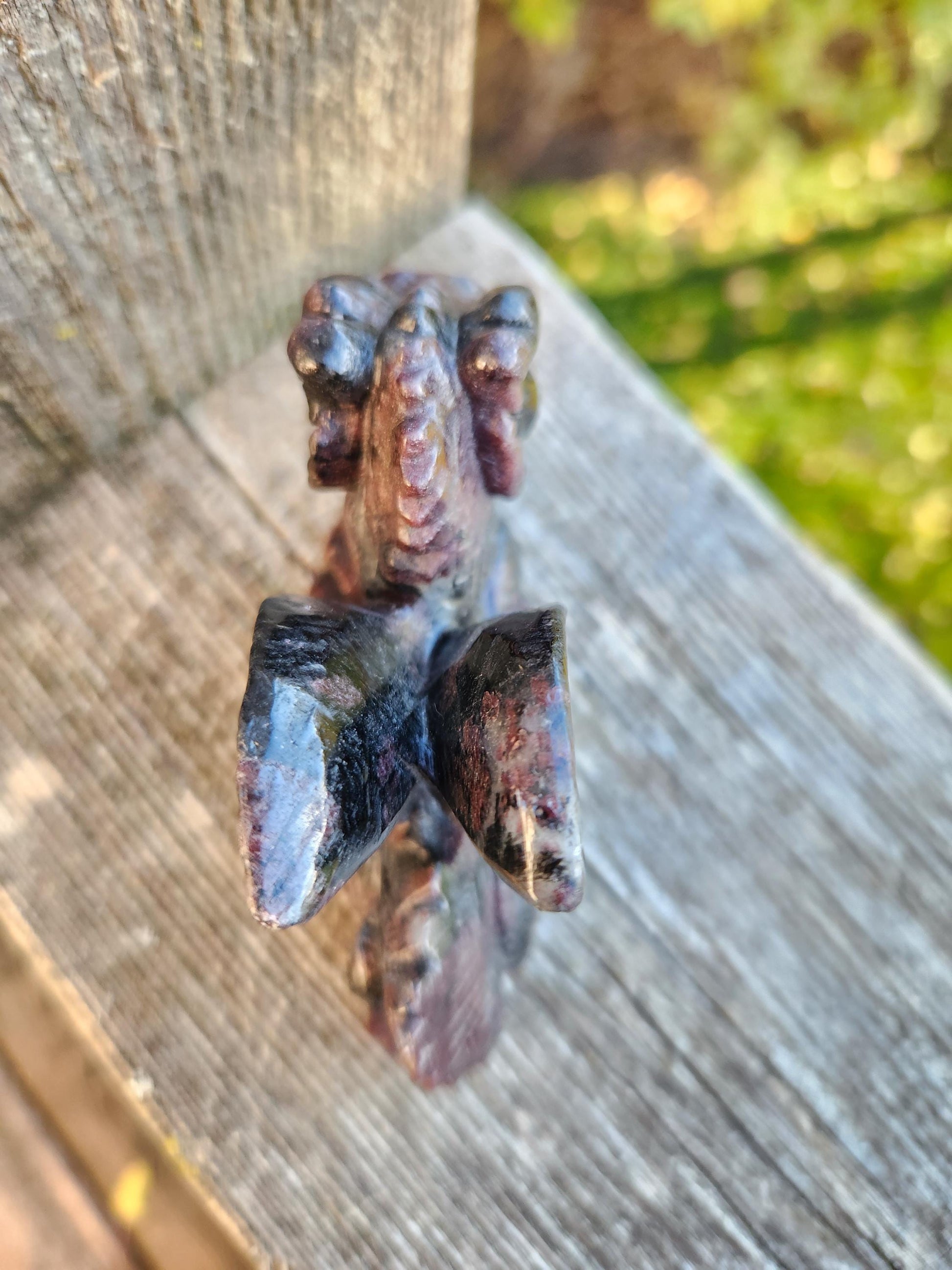Garnet with Fireworks Crystal Dragon Carving - DnD, Decor, Arfvedsonite