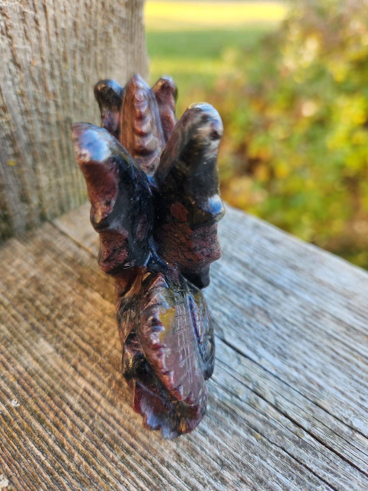 Garnet with Fireworks Crystal Dragon Carving - DnD, Decor, Arfvedsonite