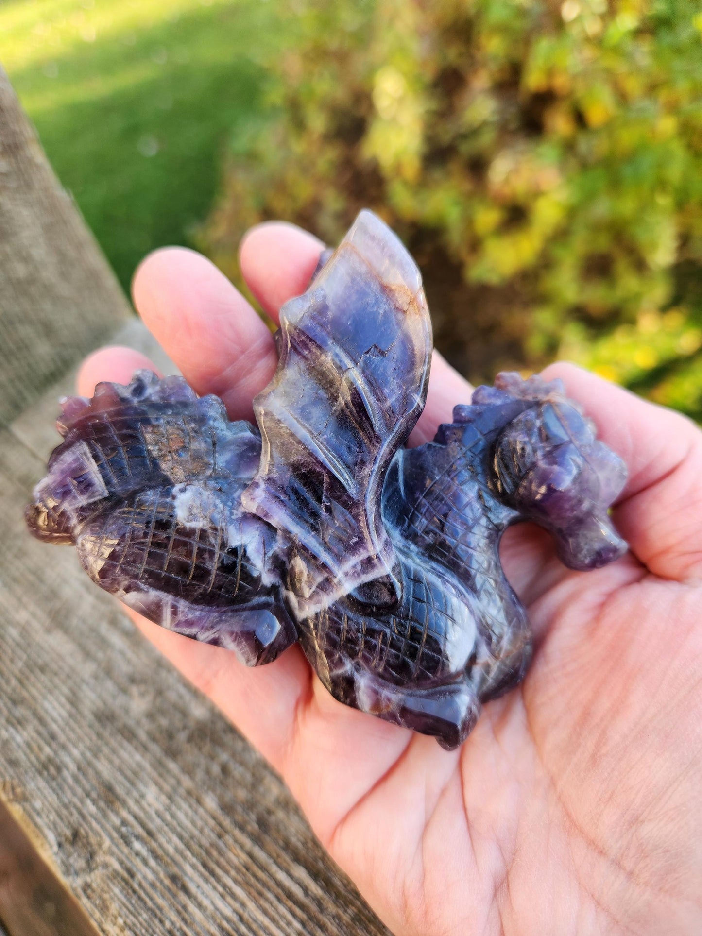 Dream Amethyst Crystal Dragon Carving - DnD, Decor
