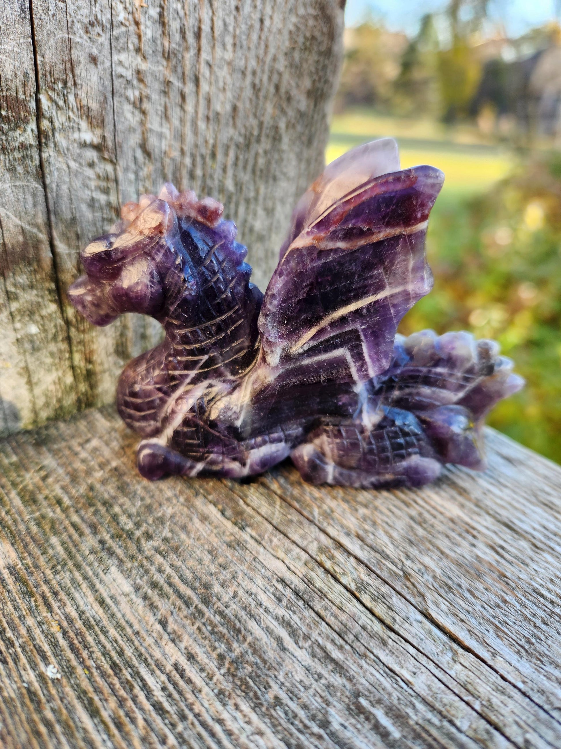 Dream Amethyst Crystal Dragon Carving - DnD, Decor