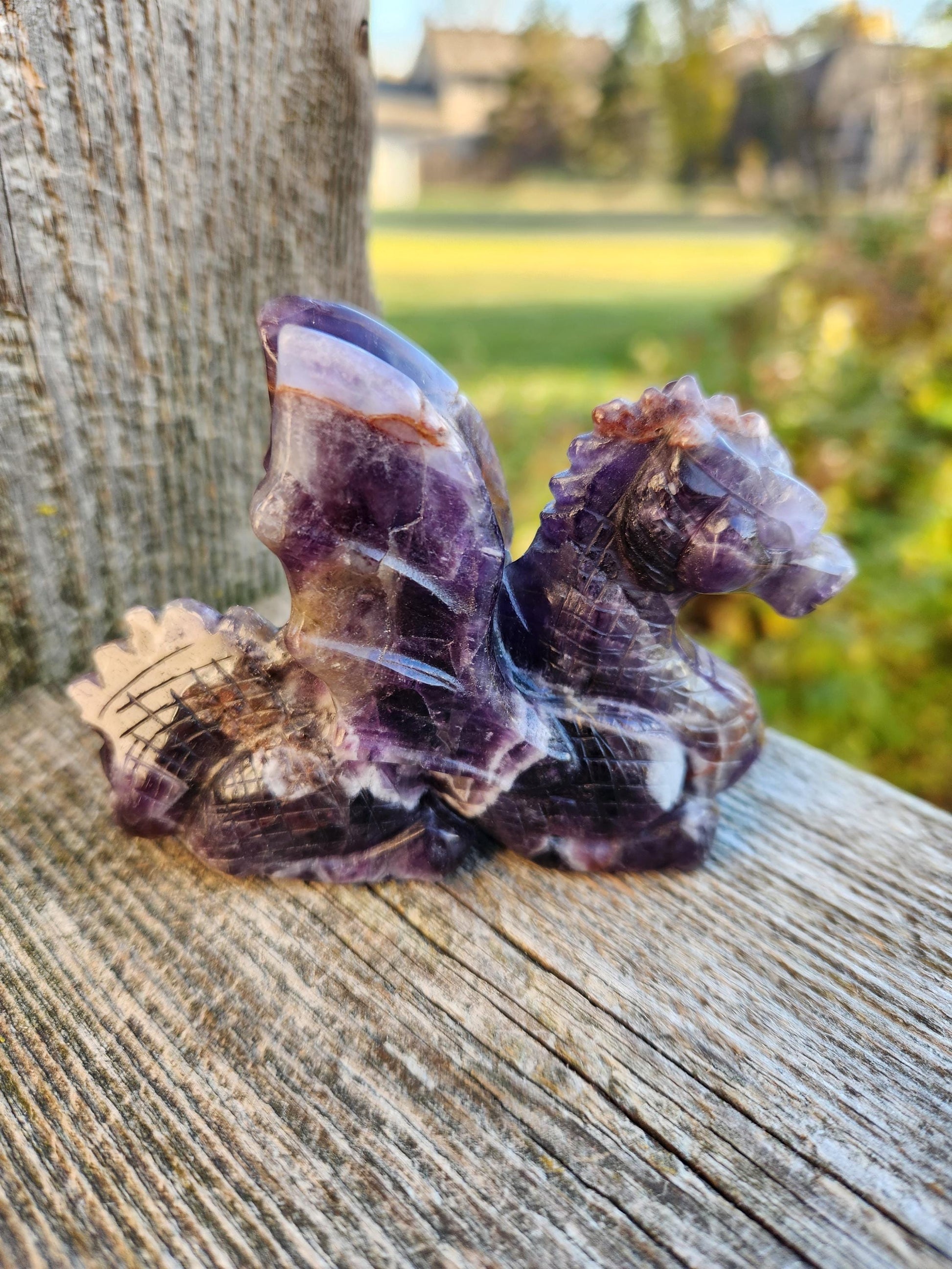 Dream Amethyst Crystal Dragon Carving - DnD, Decor