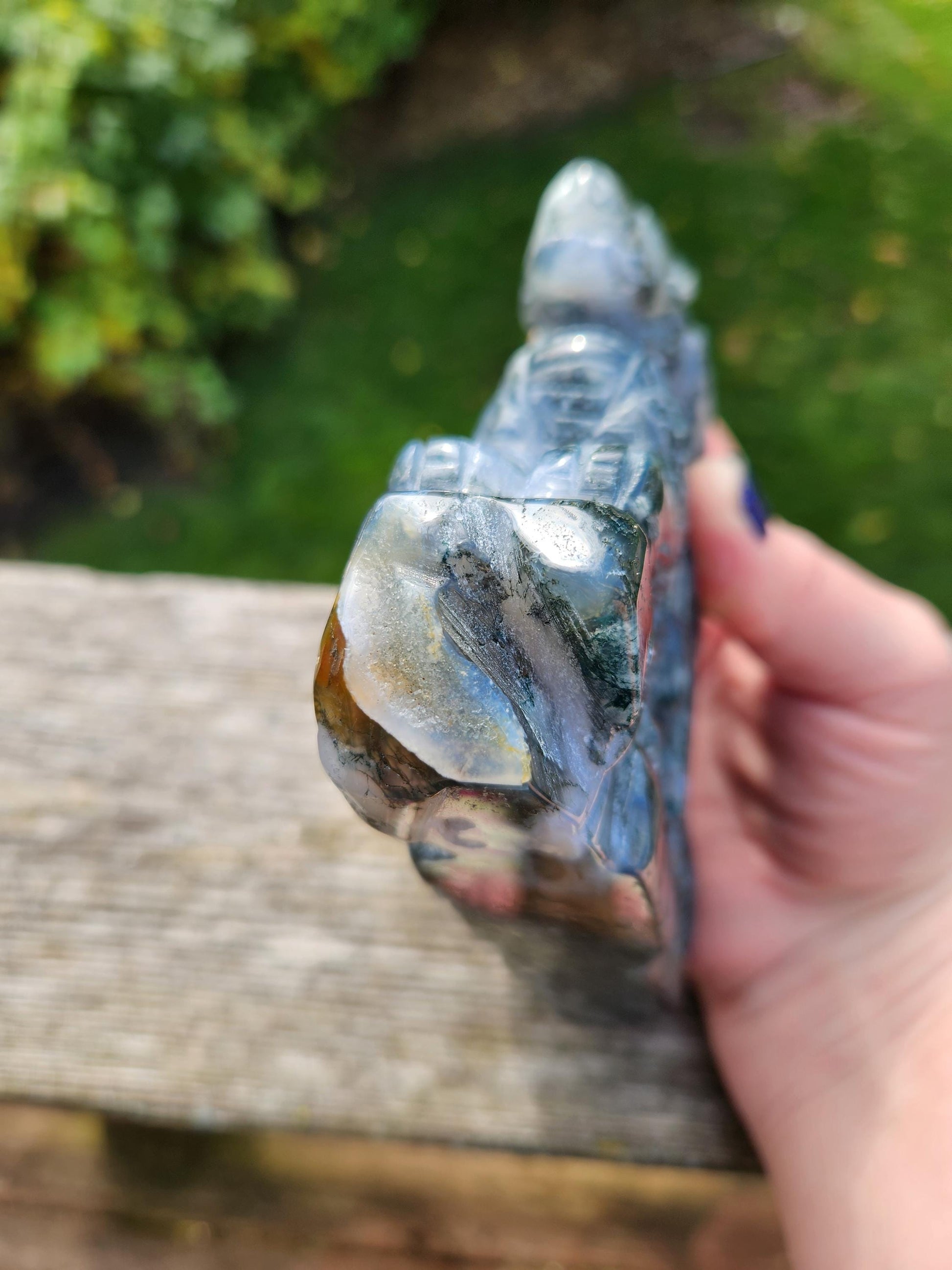 AAA Natural Moss Agate Crystal Carved Full Body Dragon, DND