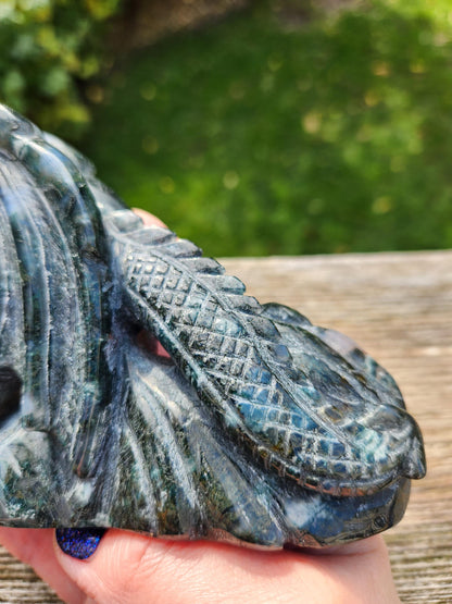 AAA Natural Moss Agate Crystal Carved Full Body Dragon, DND