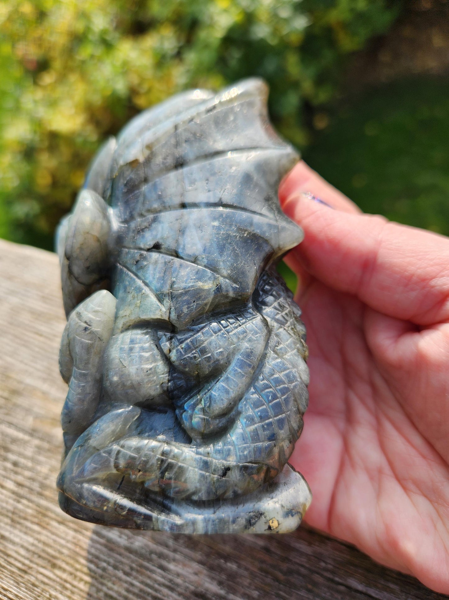 Very Unique & Rare Labradorite Carved Dragon Crystal with flash, DnD