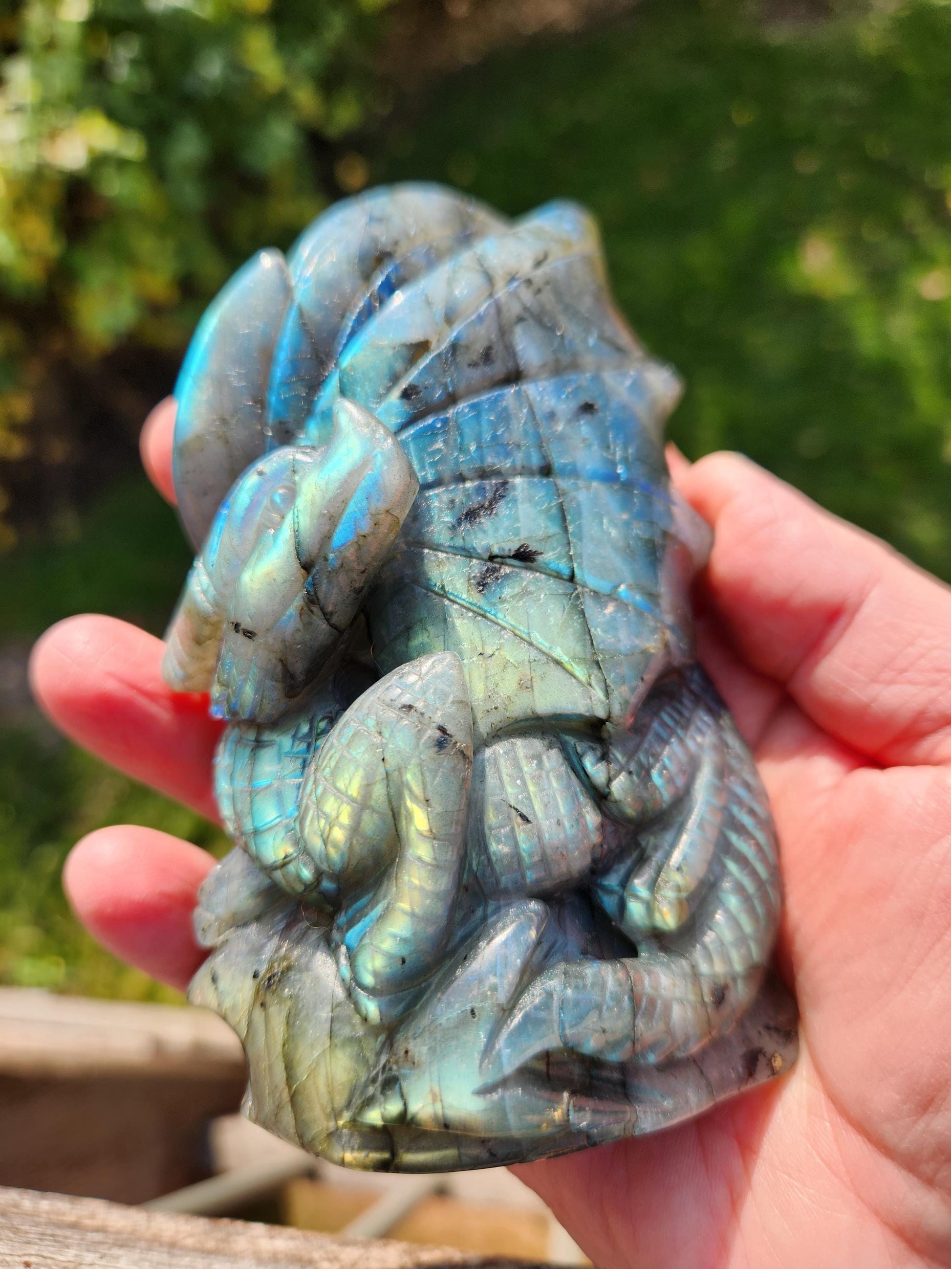 Very Unique & Rare Labradorite Carved Dragon Crystal with flash, DnD