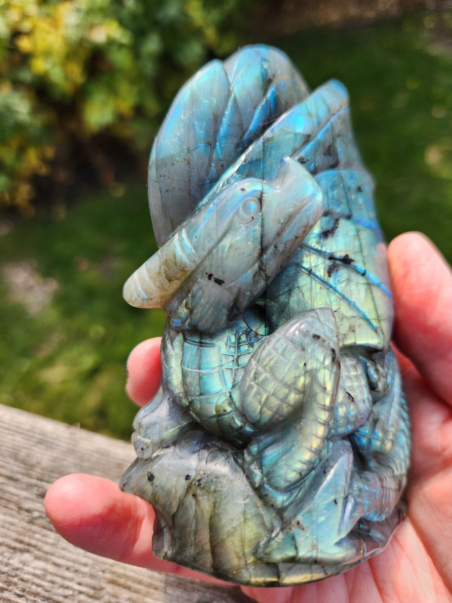 Very Unique & Rare Labradorite Carved Dragon Crystal with flash, DnD