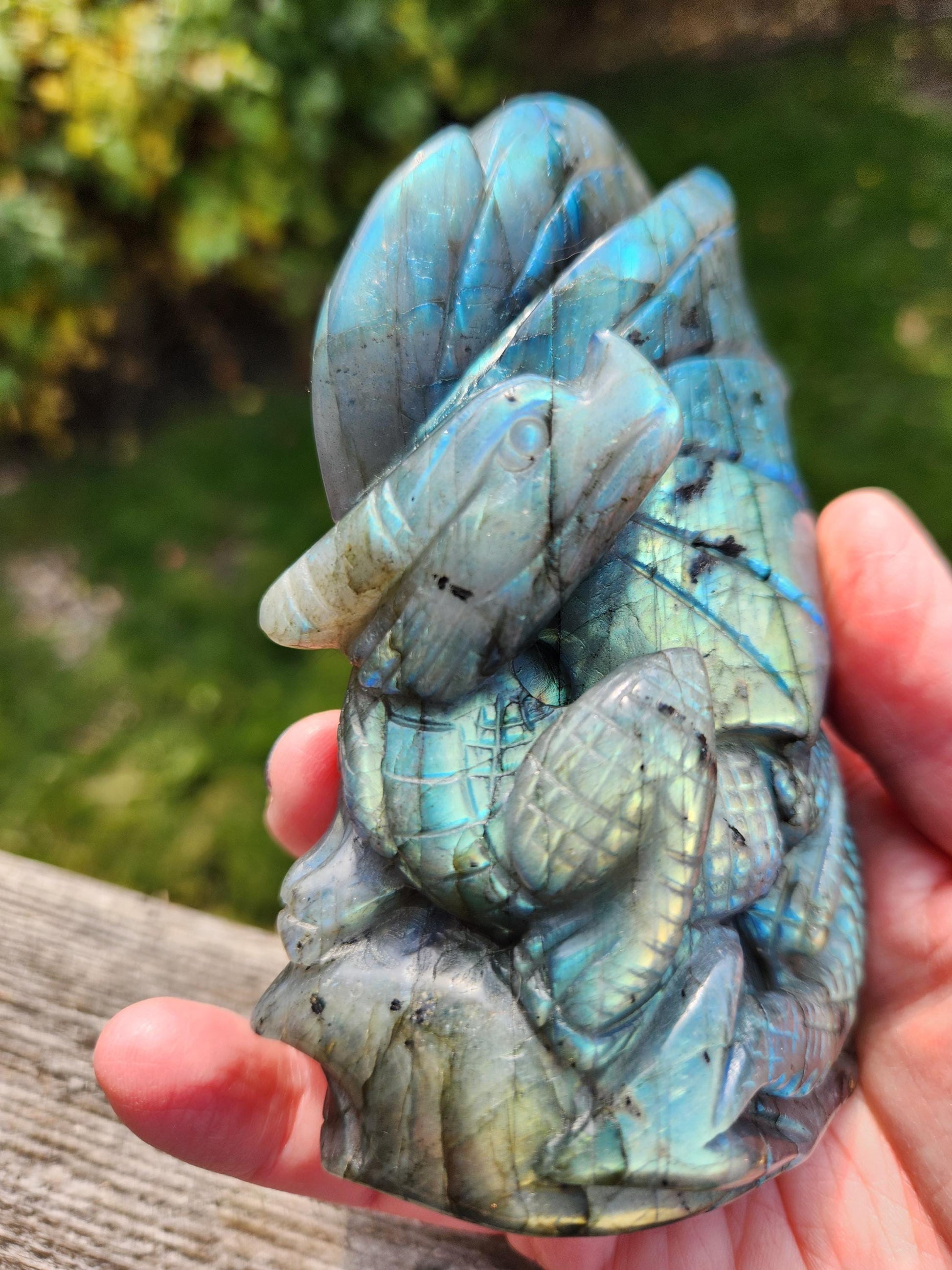 Very Unique & Rare Labradorite Carved Dragon Crystal with flash, DnD