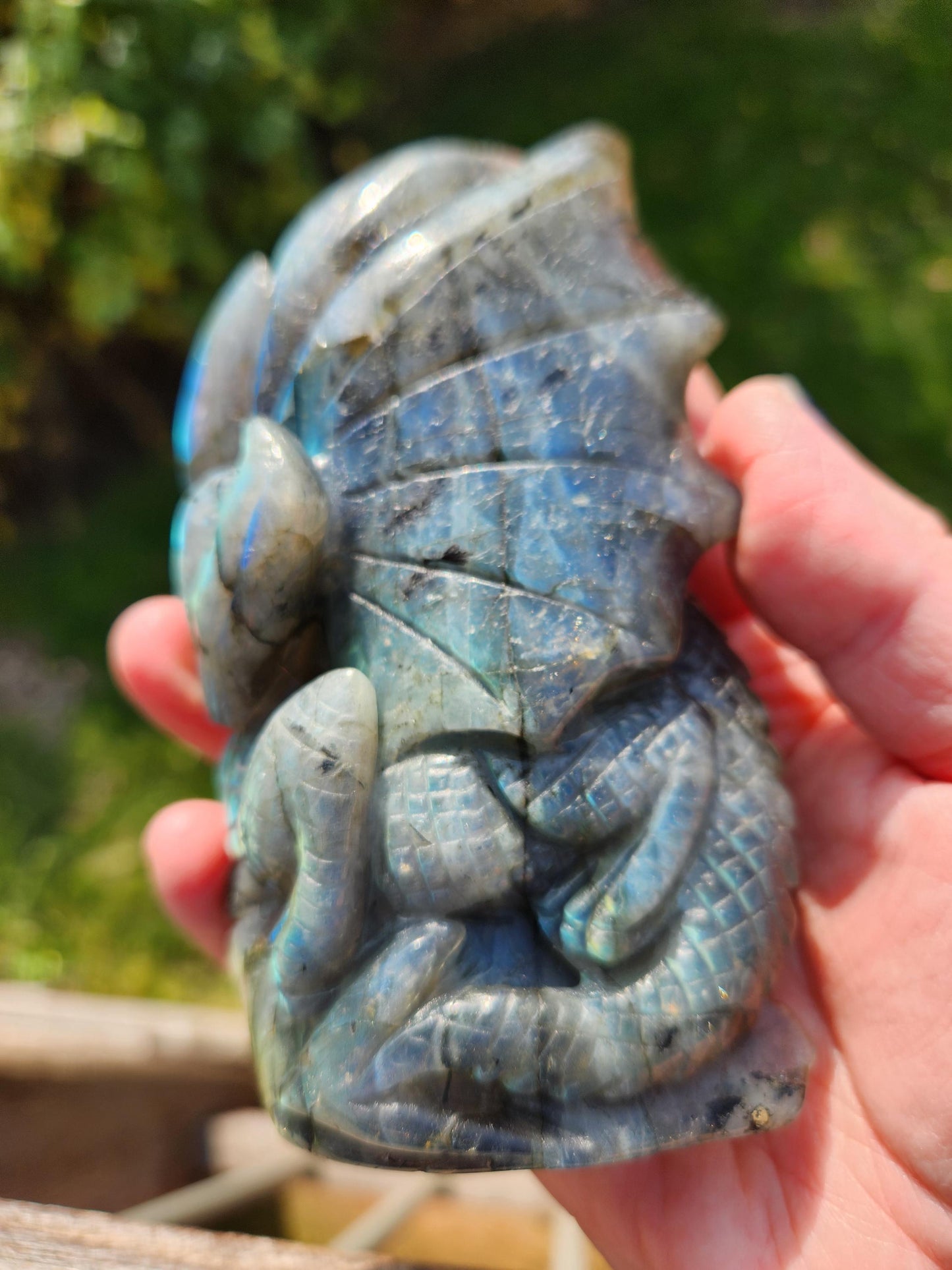 Very Unique & Rare Labradorite Carved Dragon Crystal with flash, DnD