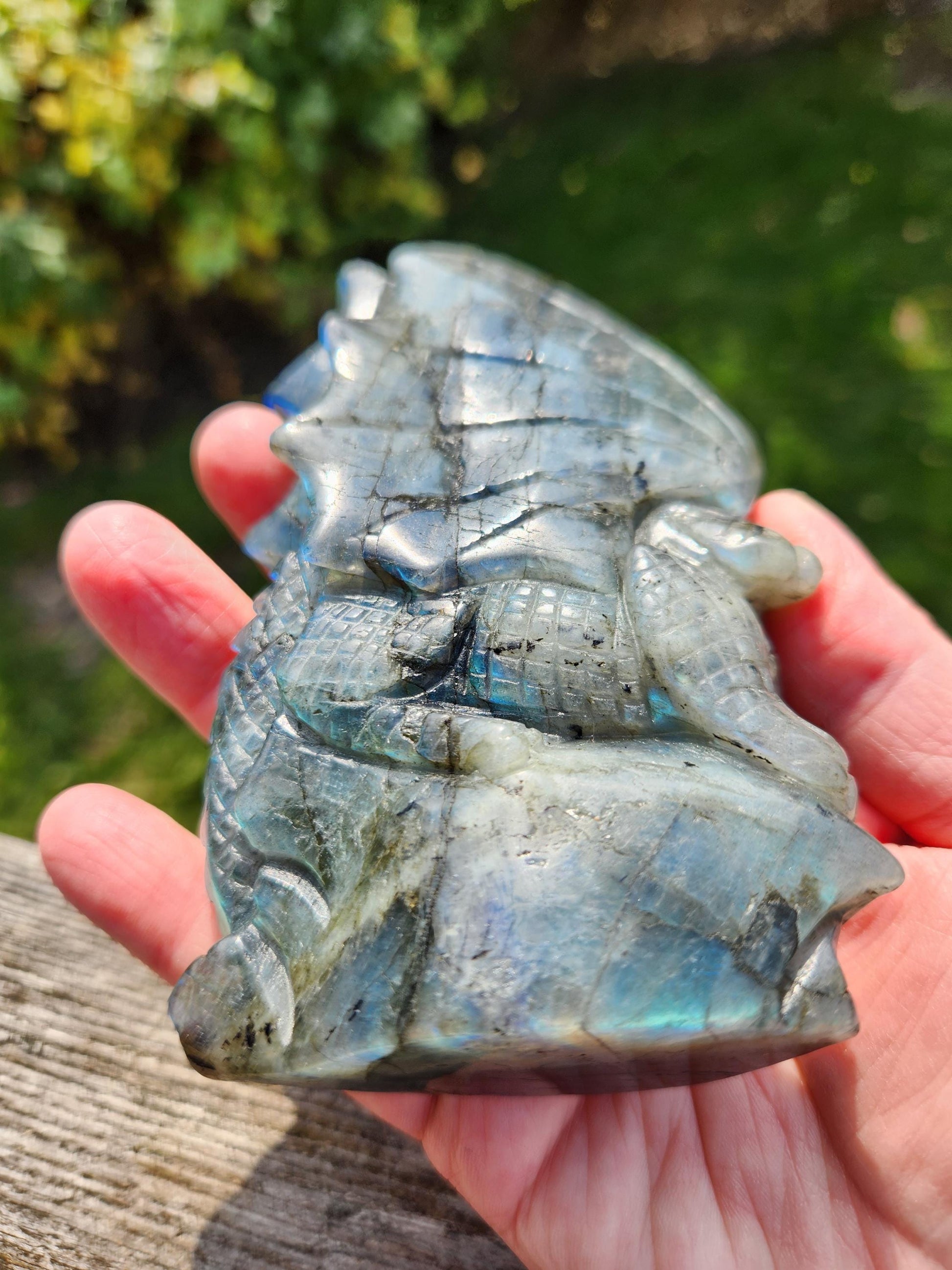 Very Unique & Rare Labradorite Carved Dragon Crystal with flash, DnD