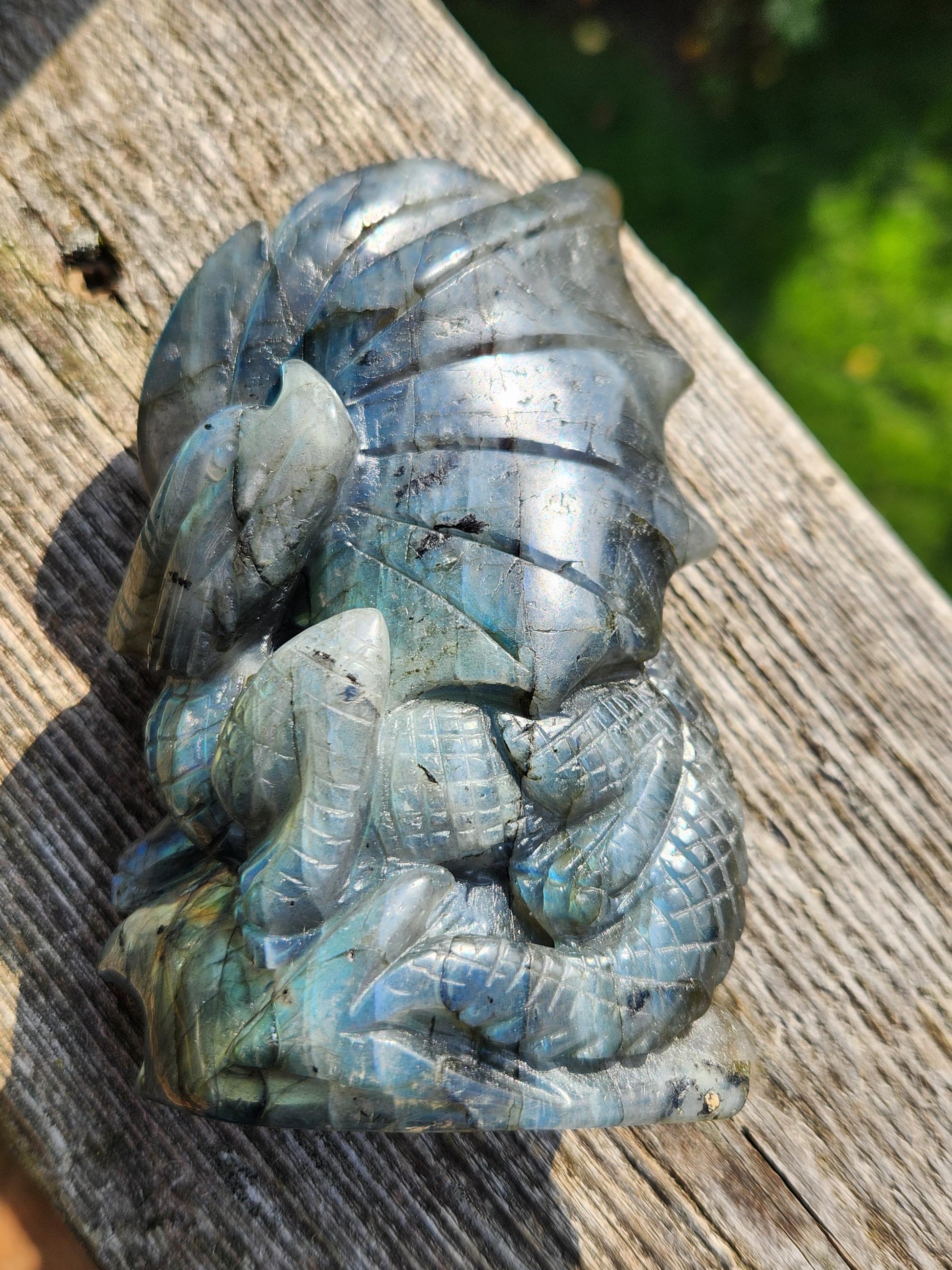Very Unique & Rare Labradorite Carved Dragon Crystal with flash, DnD
