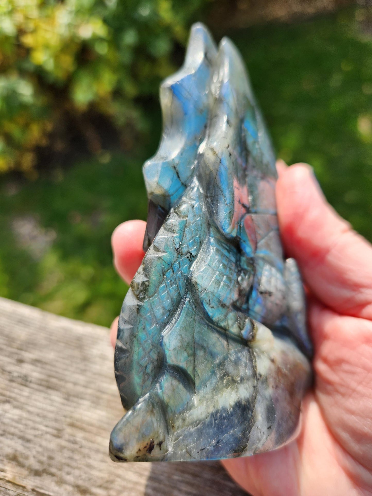 Very Unique & Rare Labradorite Carved Dragon Crystal with flash, DnD