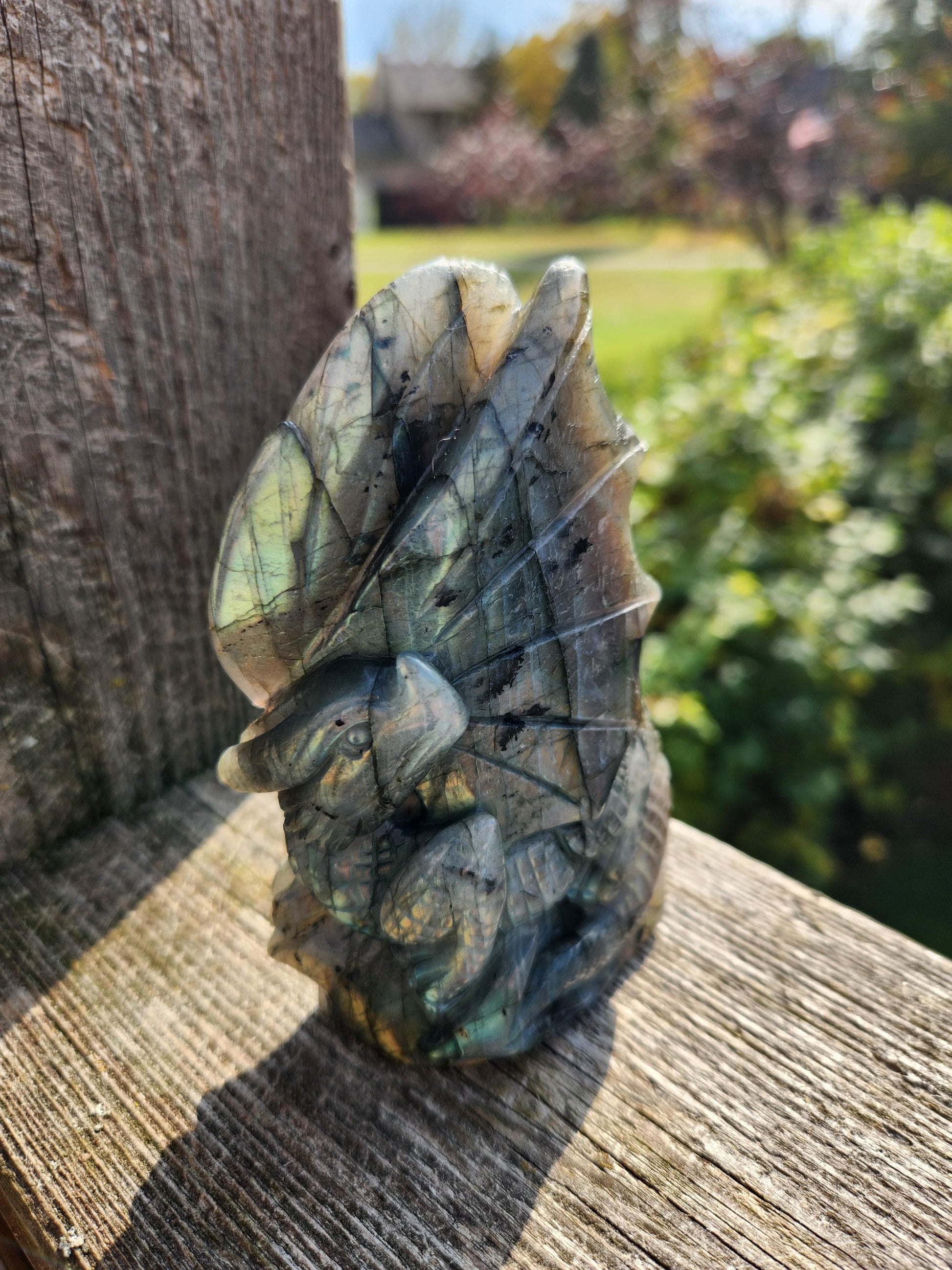 Very Unique & Rare Labradorite Carved Dragon Crystal with flash, DnD