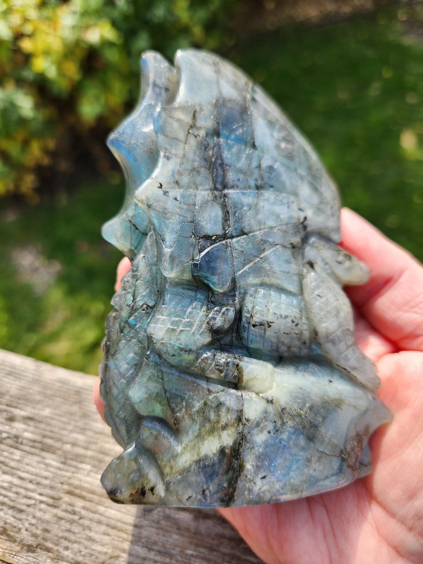 Very Unique & Rare Labradorite Carved Dragon Crystal with flash, DnD
