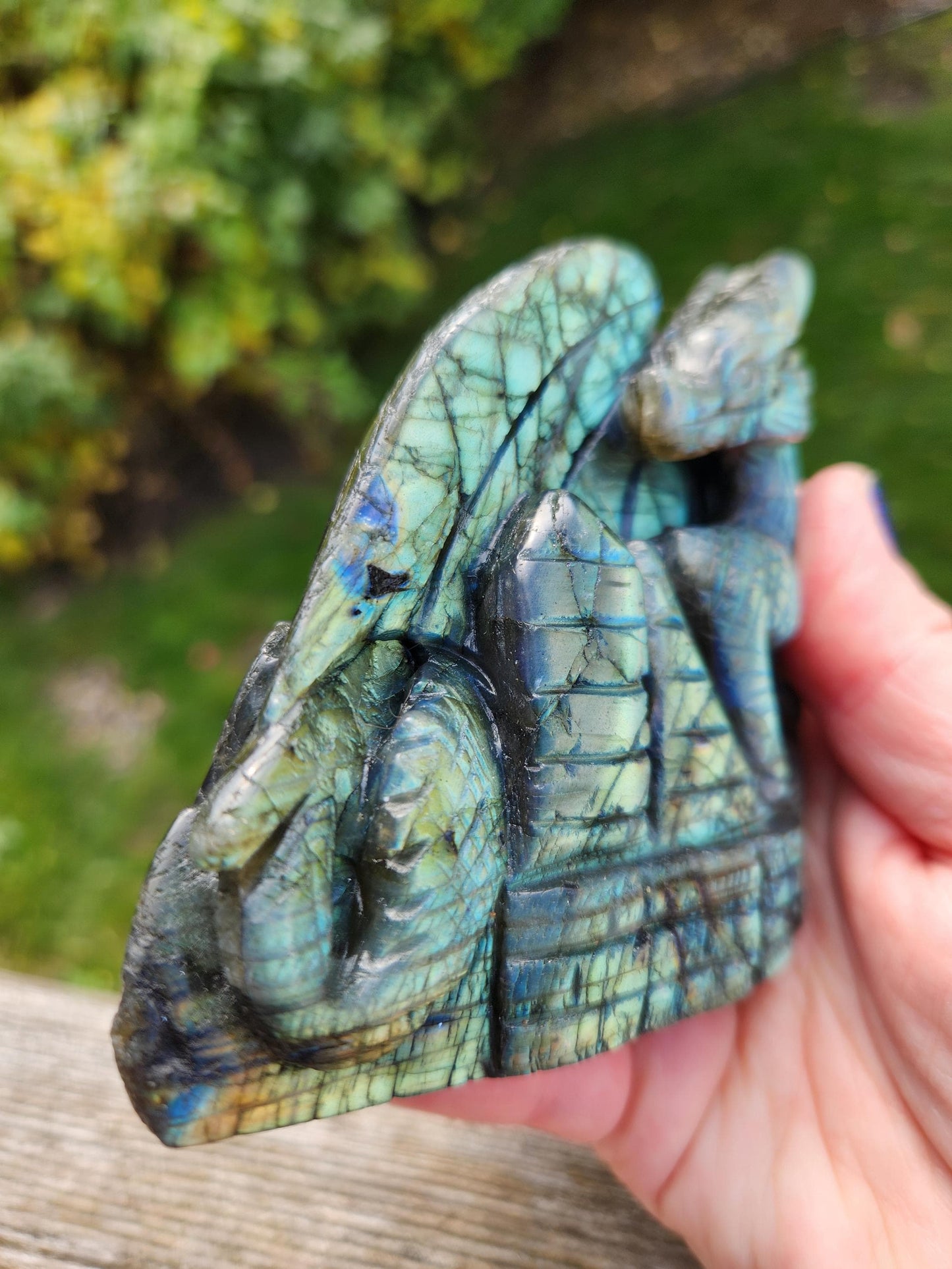 Rare Labradorite Carved Dragon Crystal with flash, DnD