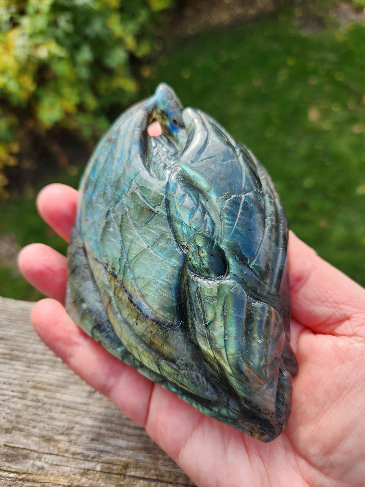 Rare Labradorite Carved Dragon Crystal with flash, DnD