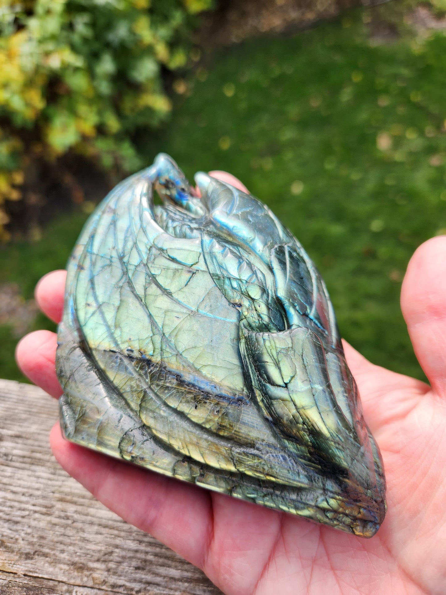 Rare Labradorite Carved Dragon Crystal with flash, DnD