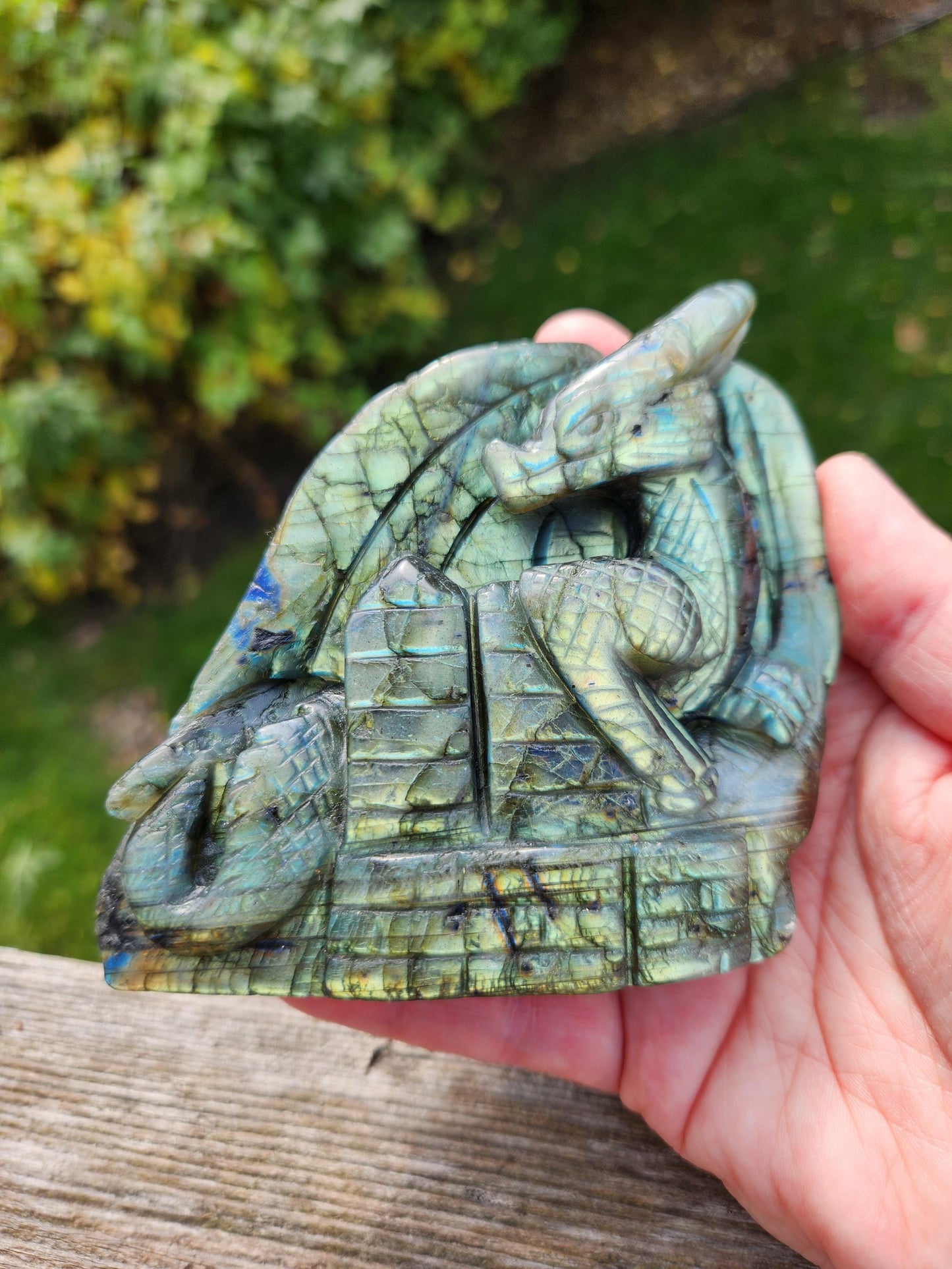 Rare Labradorite Carved Dragon Crystal with flash, DnD