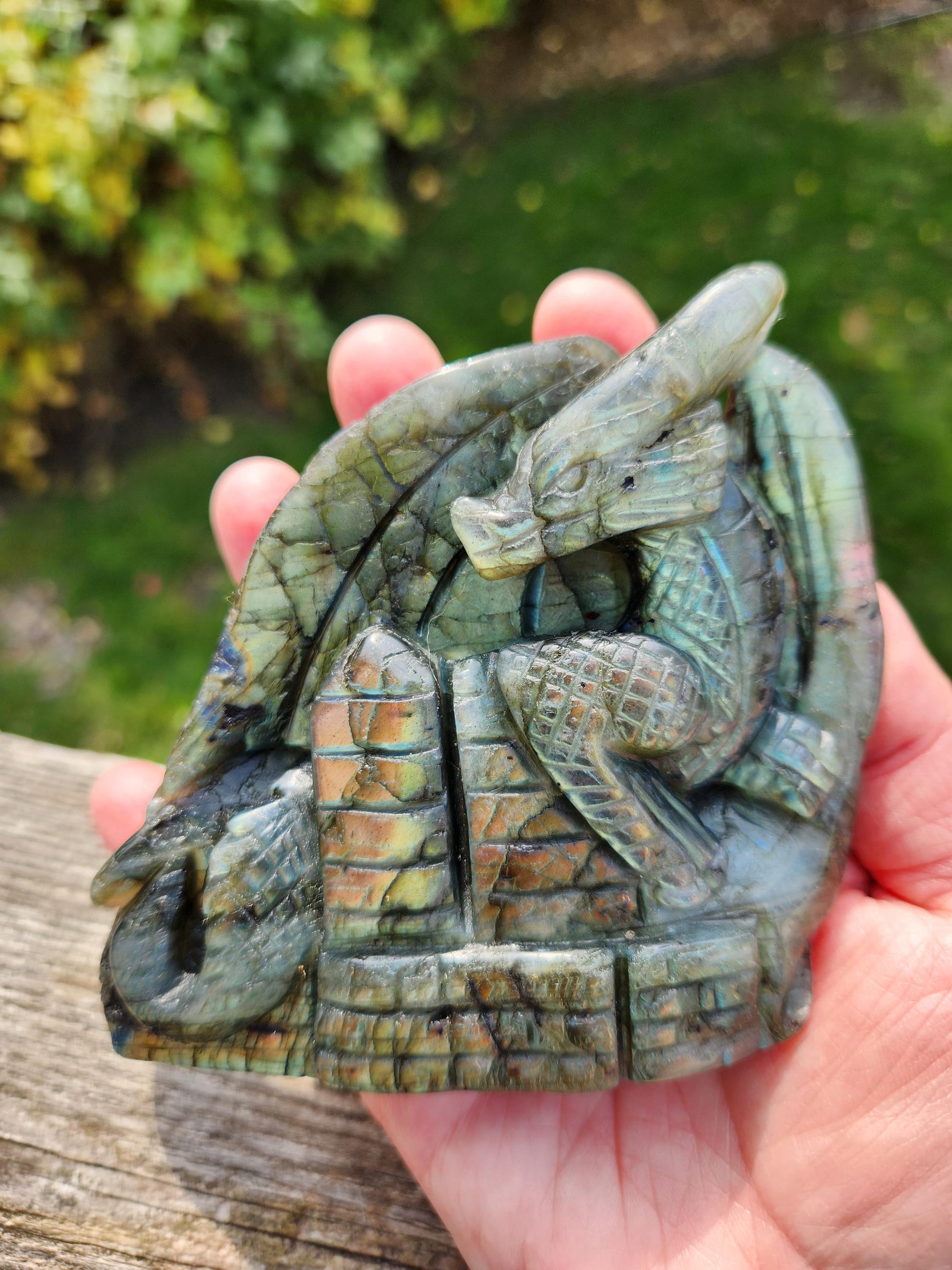 Rare Labradorite Carved Dragon Crystal with flash, DnD