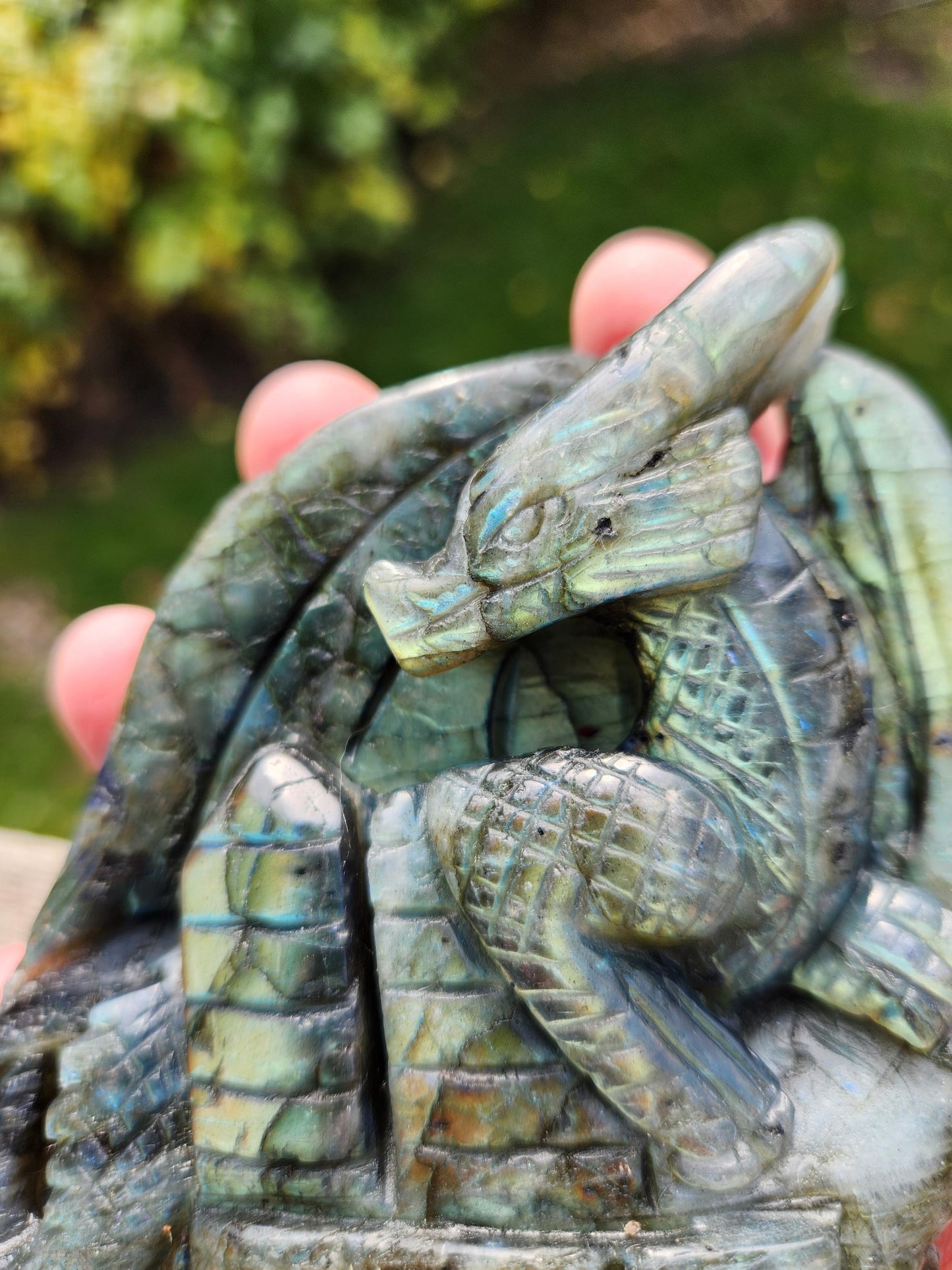 Rare Labradorite Carved Dragon Crystal with flash, DnD