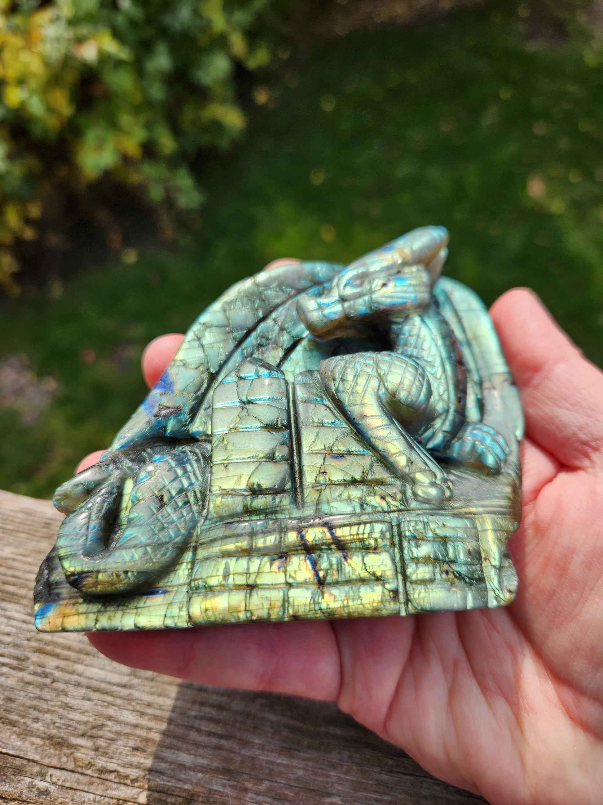 Rare Labradorite Carved Dragon Crystal with flash, DnD