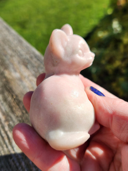 Pink Opal Carved Sitting Cat