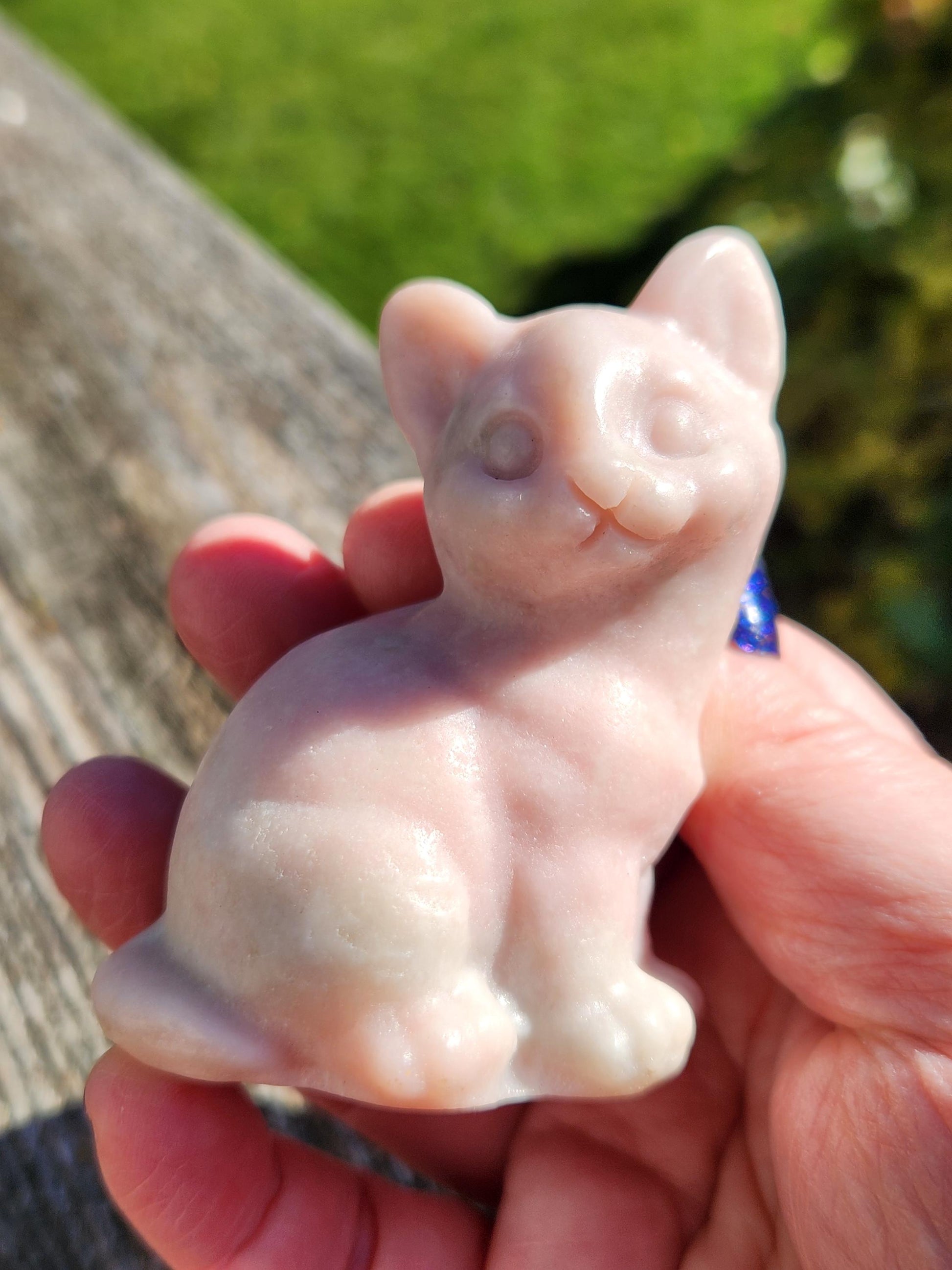 Pink Opal Carved Sitting Cat