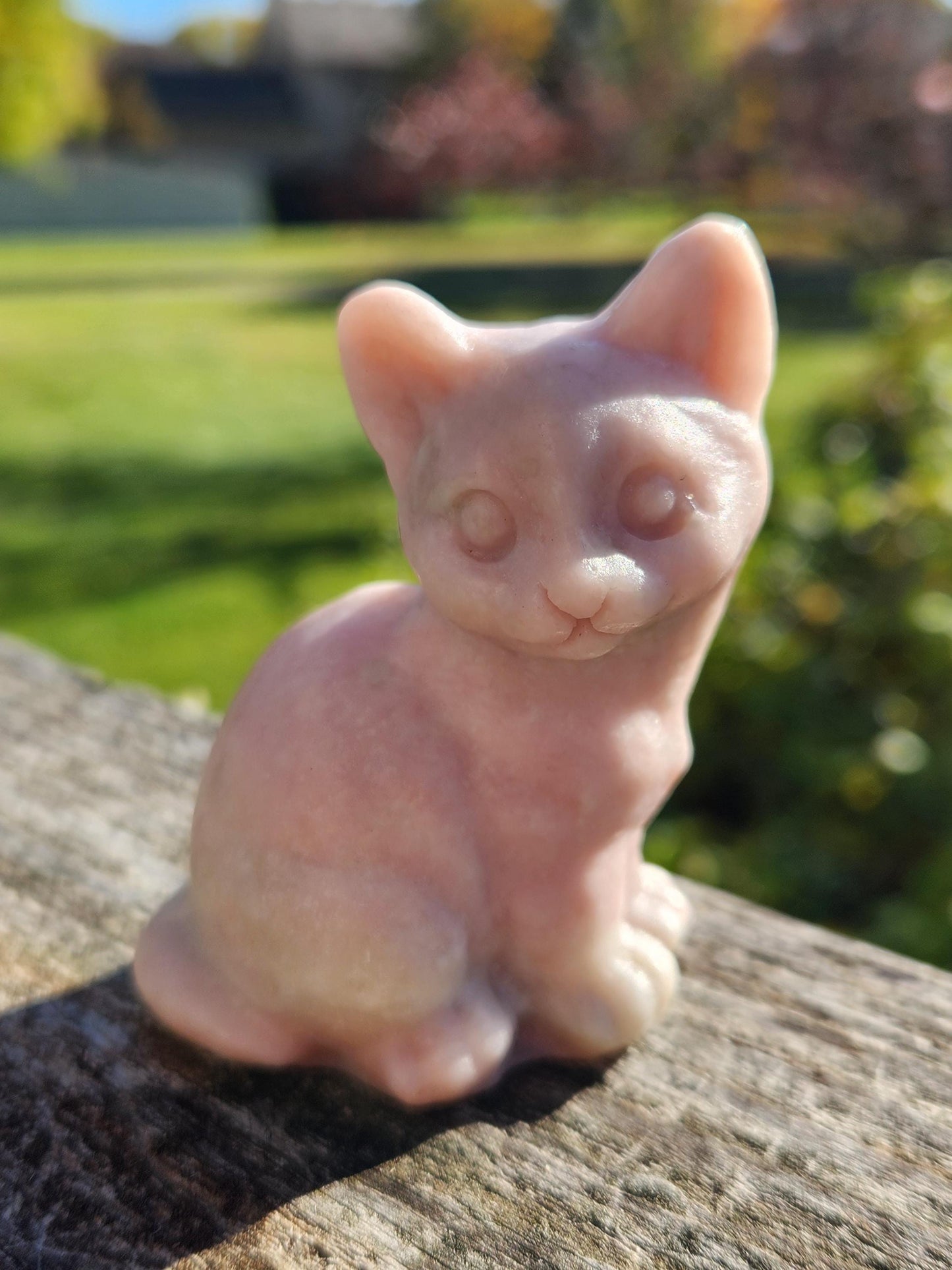 Pink Opal Carved Sitting Cat