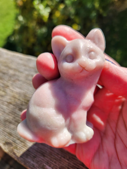 Pink Opal Carved Sitting Cat