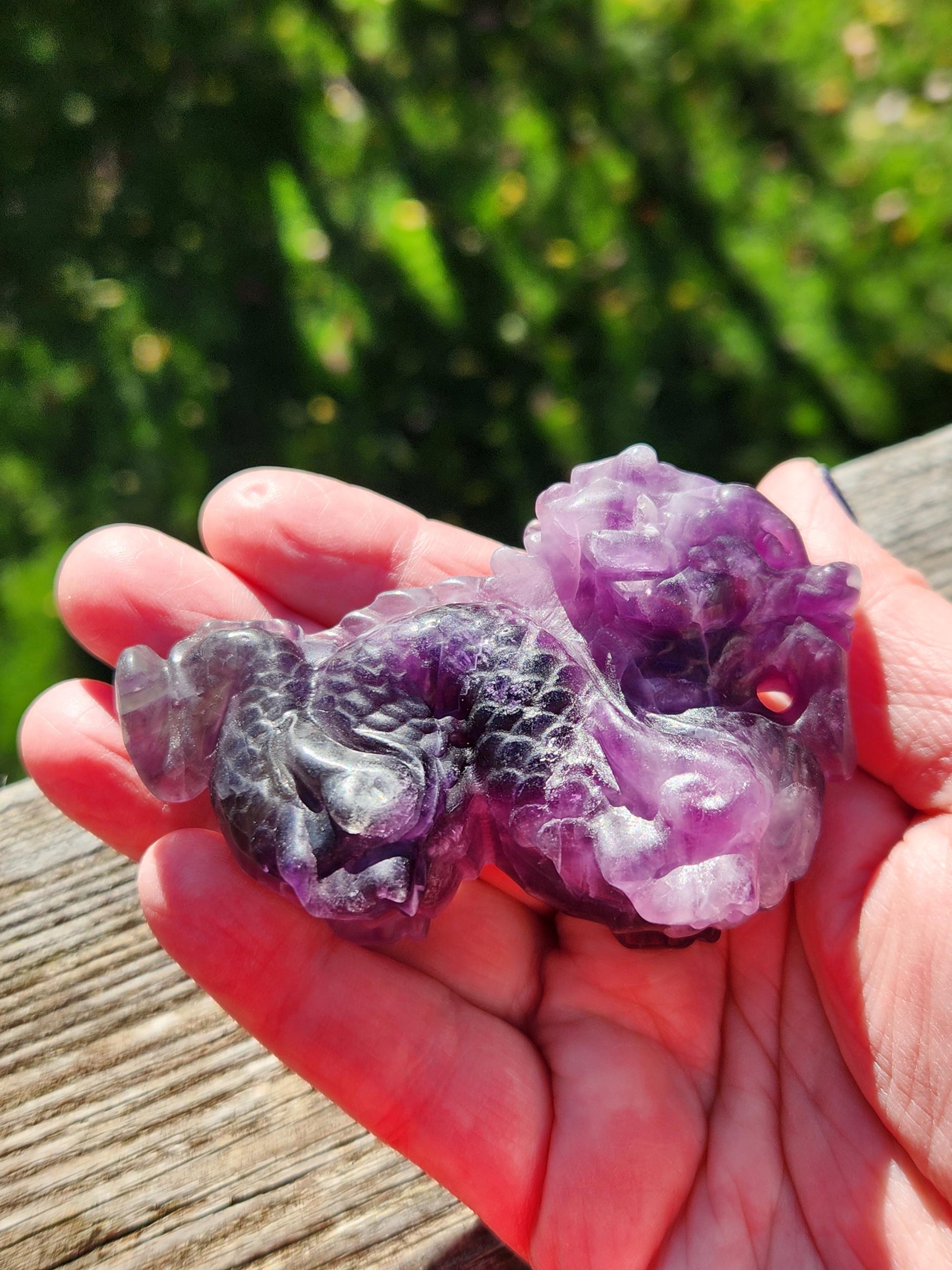 Purple Fluorite Crystal Dragon Carving - Year of the Dragon, DnD Decor