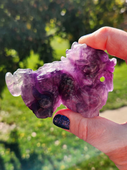 Purple Fluorite Crystal Dragon Carving - Year of the Dragon, DnD Decor