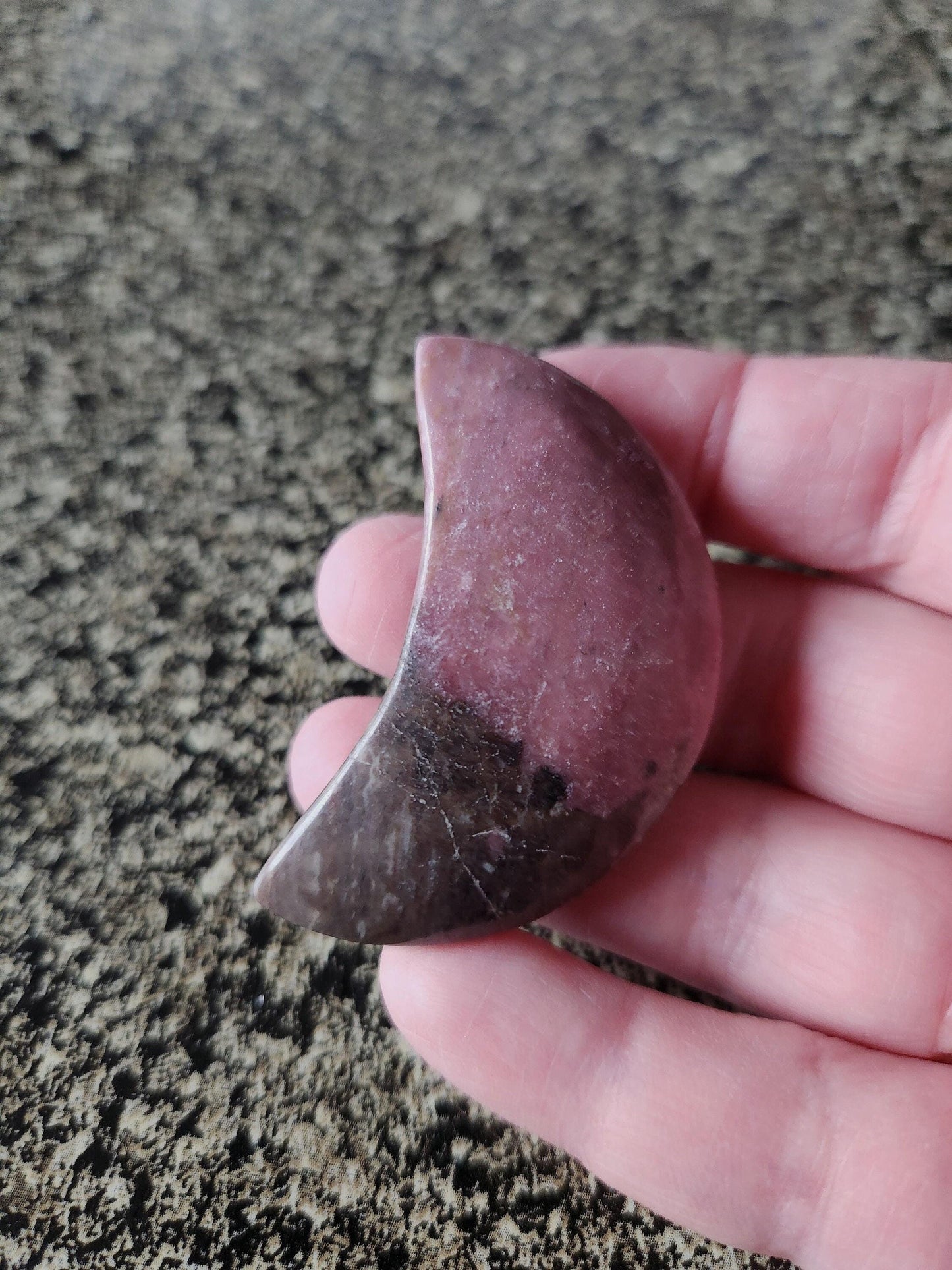 Beautiful Polished Rhodonite Crystal Carved Moon