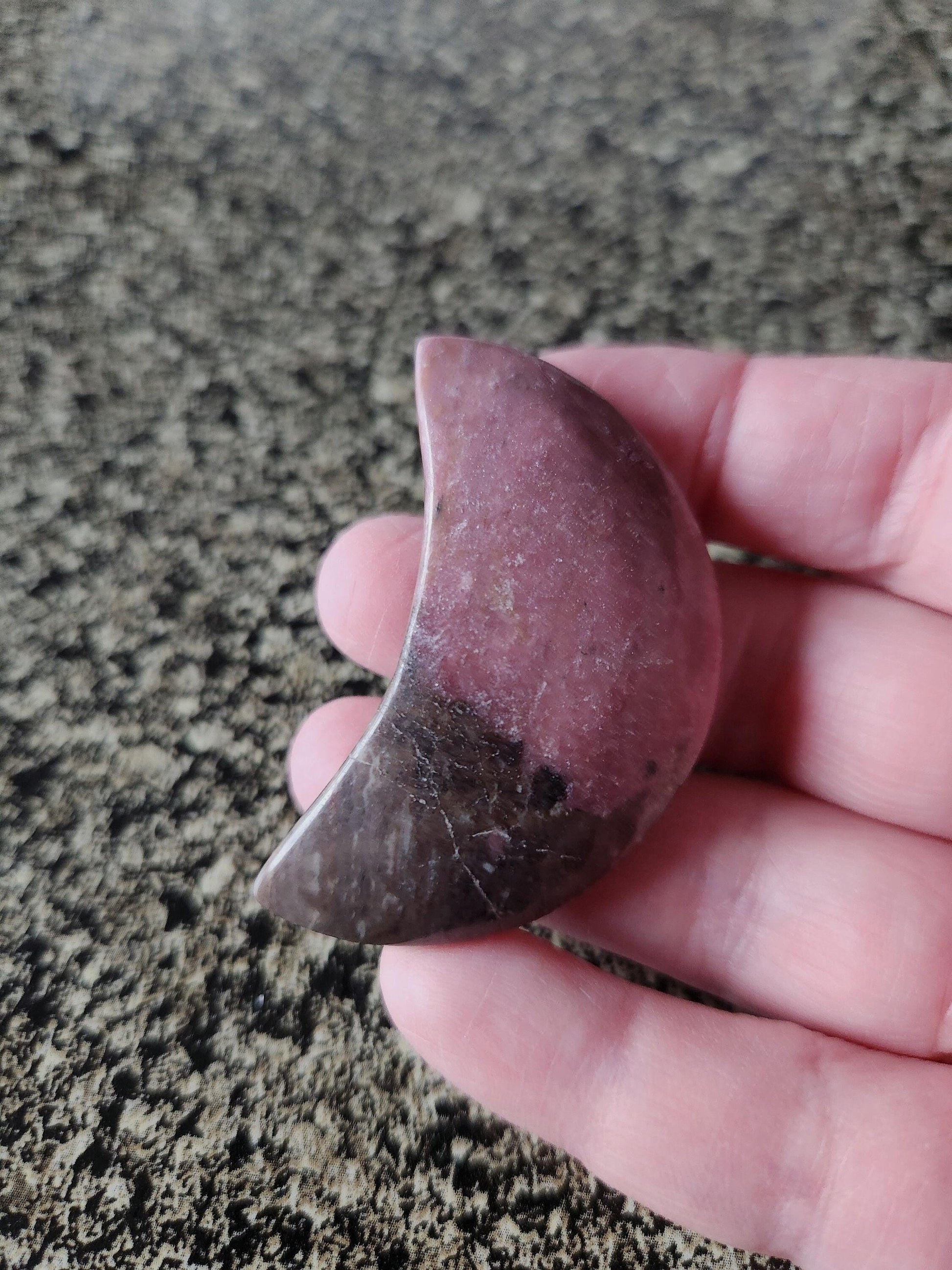Beautiful Polished Rhodonite Crystal Carved Moon